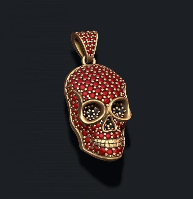 skull pendant with gems 3D print model_3