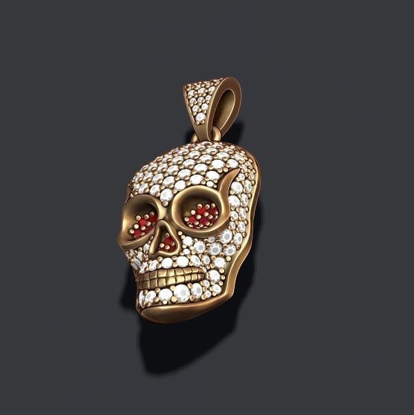 skull pendant with gems 3D print model_4