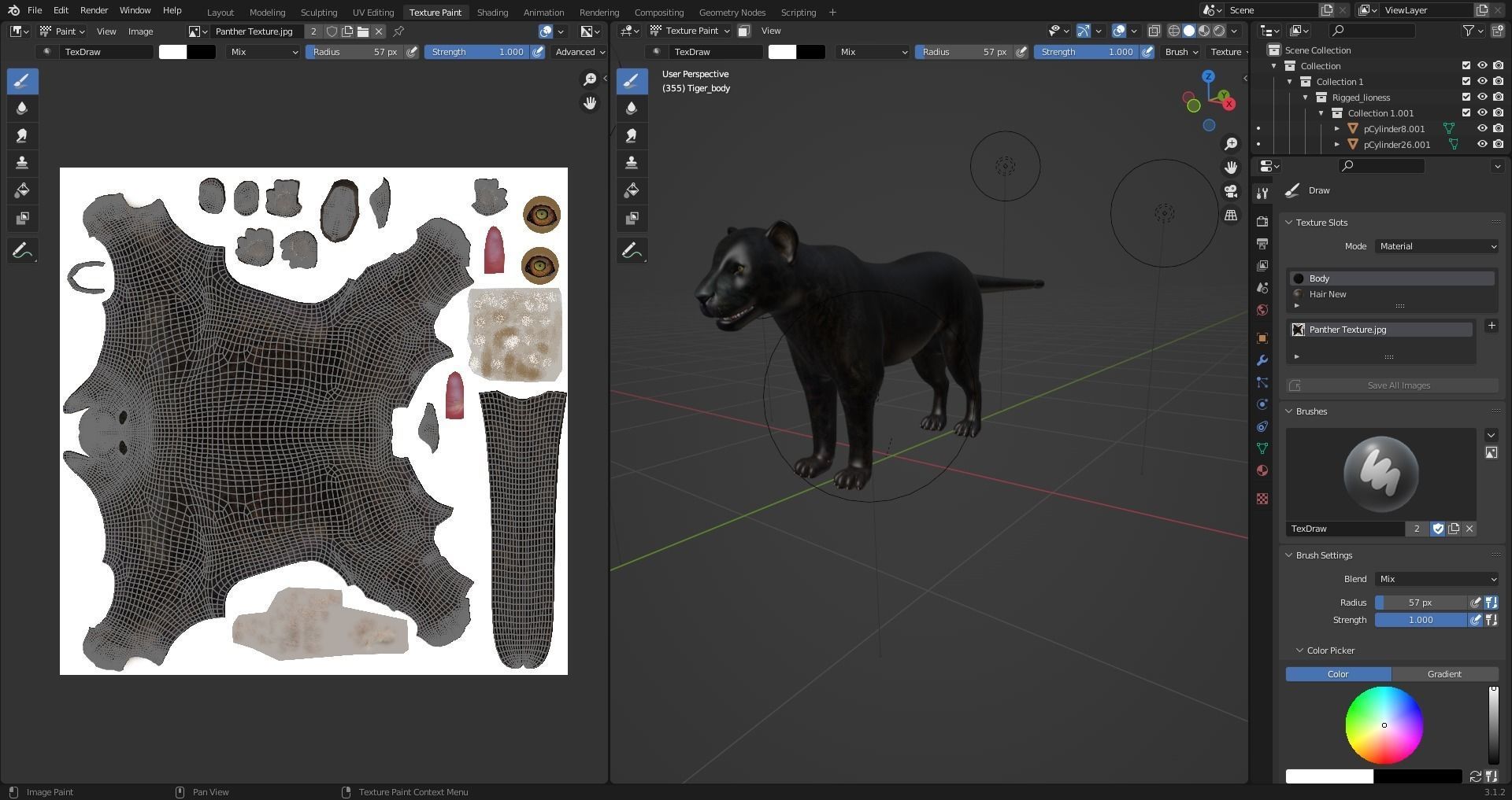 Fur Black Panther Rigged and Animation in Blender  Low-poly 3D model_21