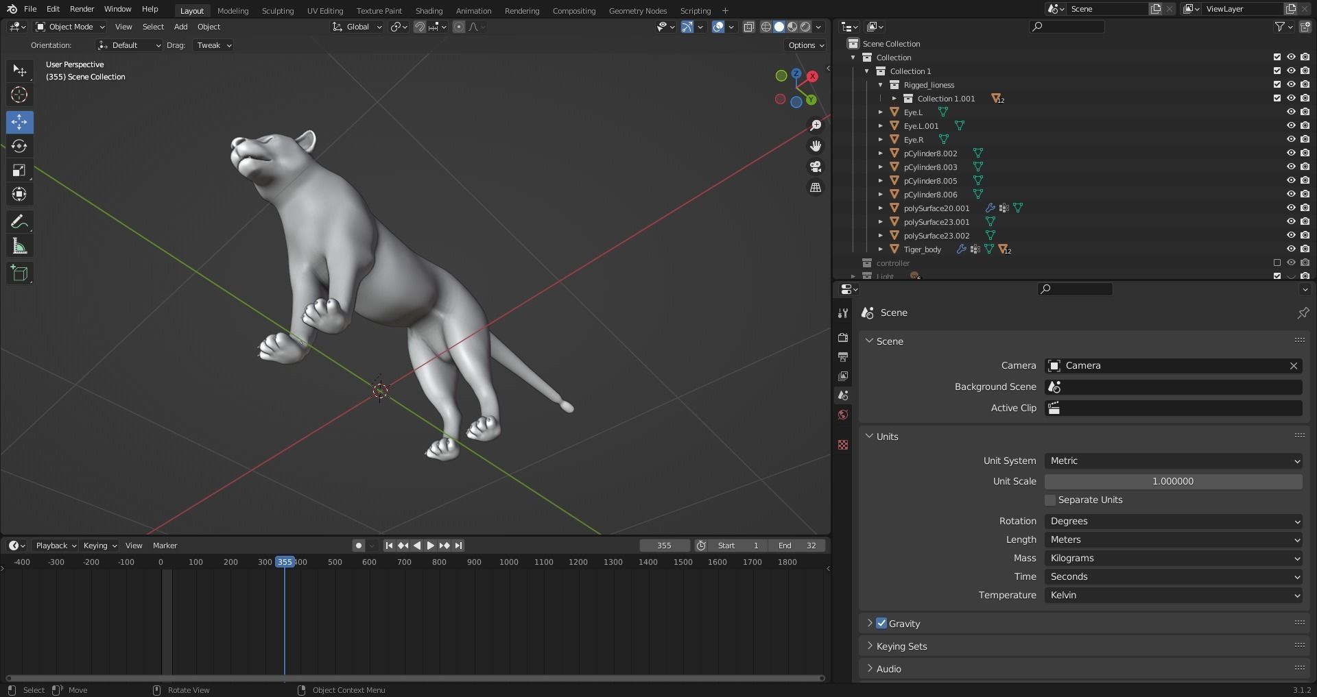 Fur Black Panther Rigged and Animation in Blender  Low-poly 3D model_17