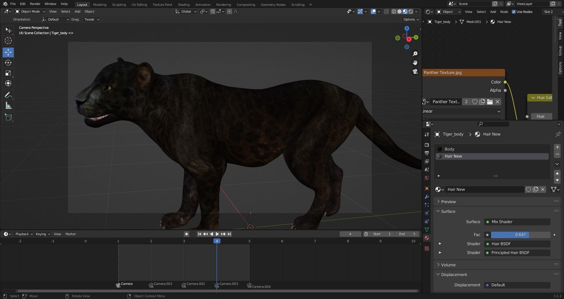 Fur Black Panther Rigged and Animation in Blender  Low-poly 3D model_28