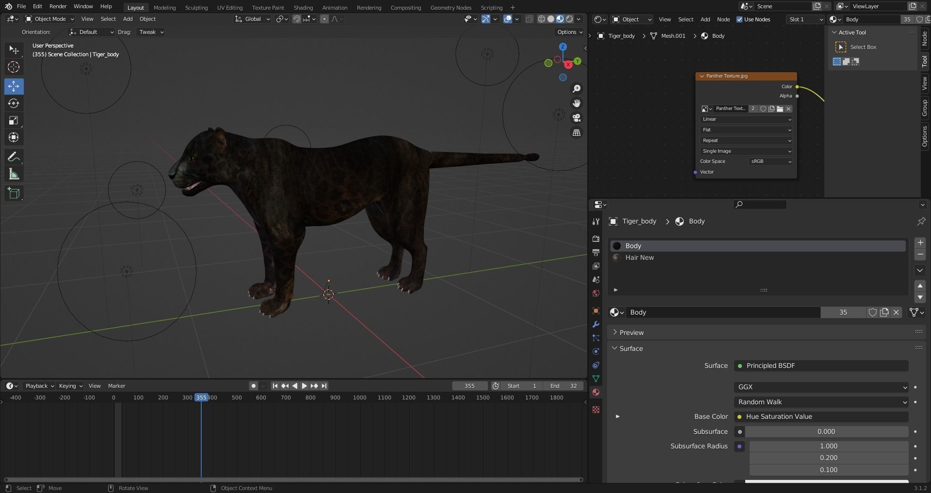 Fur Black Panther Rigged and Animation in Blender  Low-poly 3D model_20