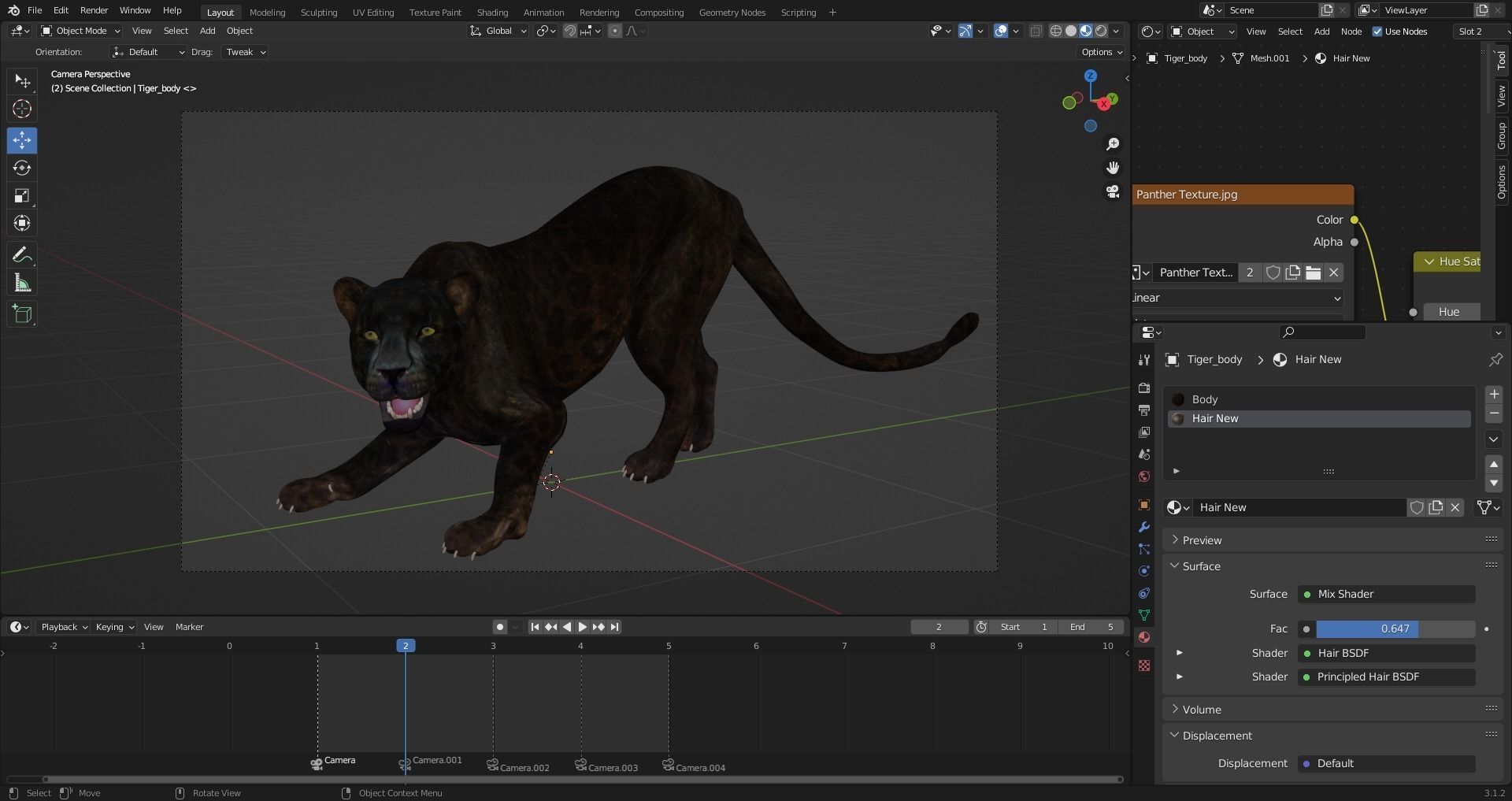 Fur Black Panther Rigged and Animation in Blender  Low-poly 3D model_24