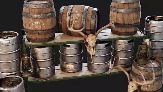Beer Keg Pack - PBR Game Ready Low-poly 3D model