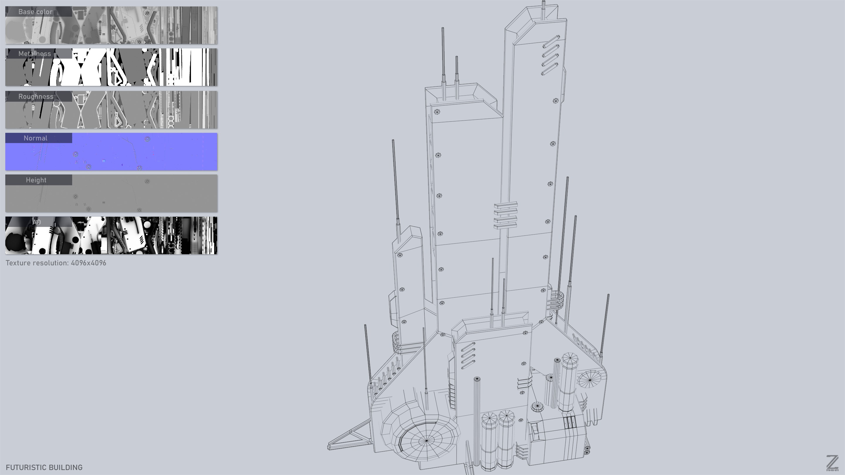 Futuristic building Low-poly 3D model_3