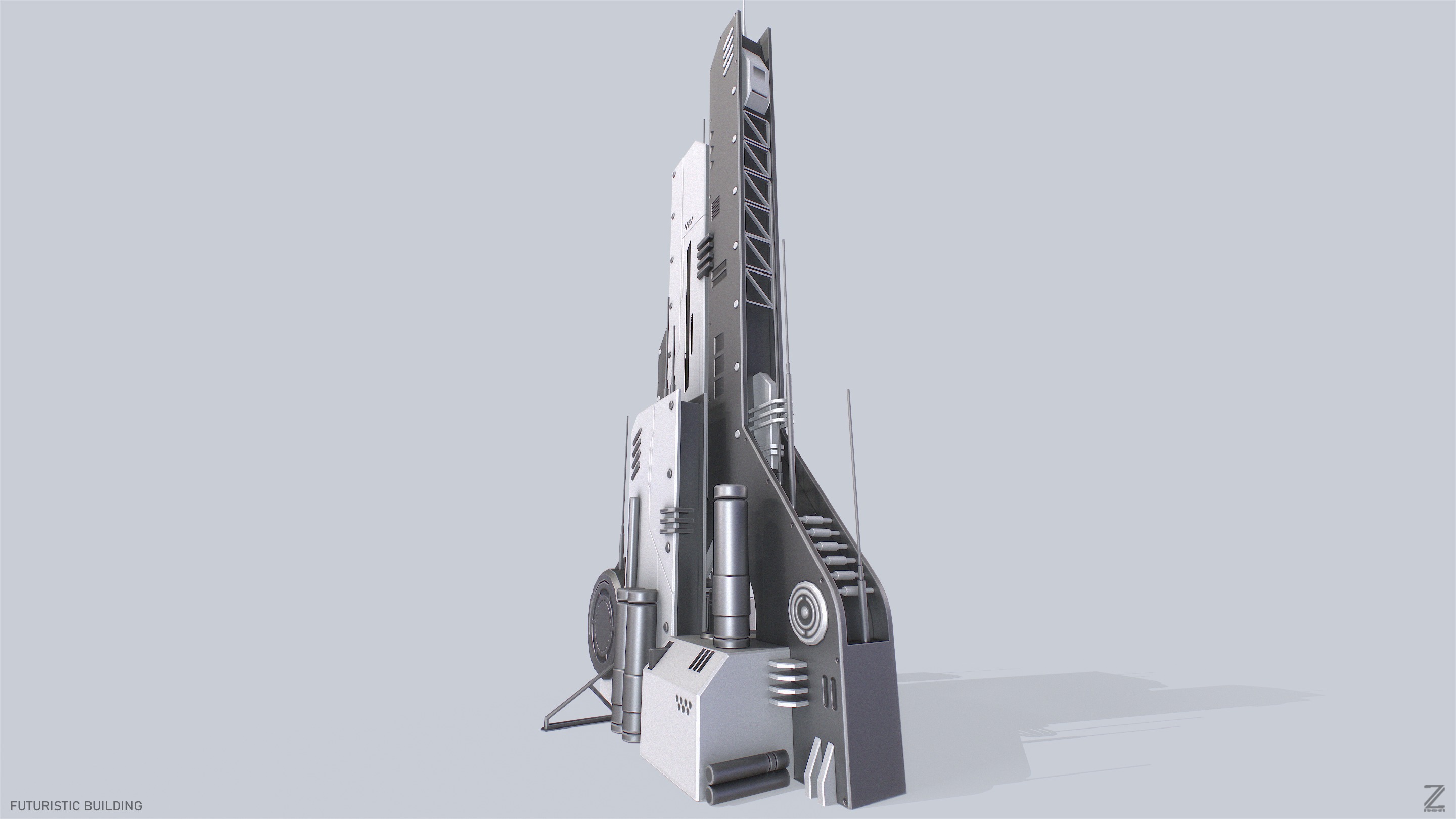 Futuristic building Low-poly 3D model_6