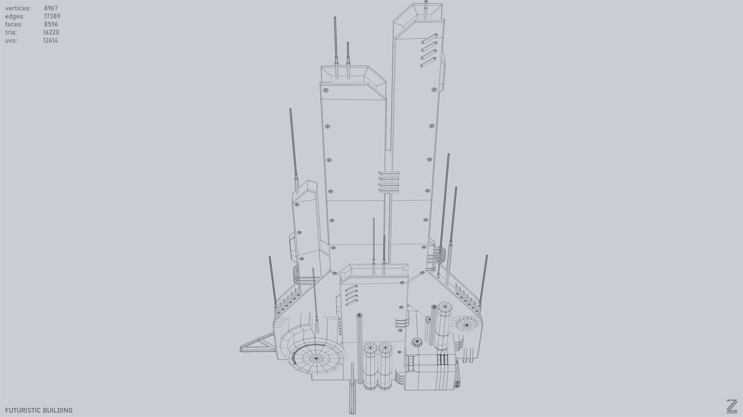 Futuristic building Low-poly 3D model_13