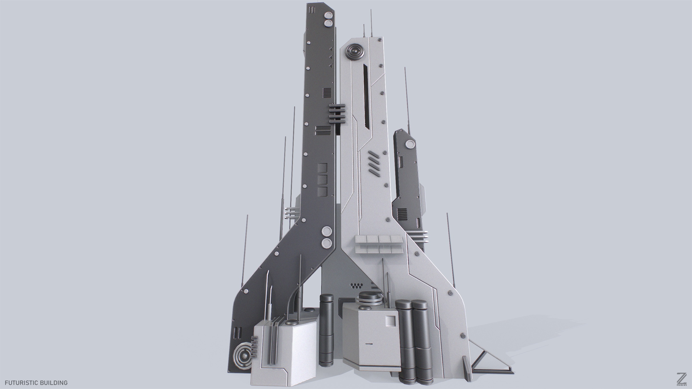 Futuristic building Low-poly 3D model_5