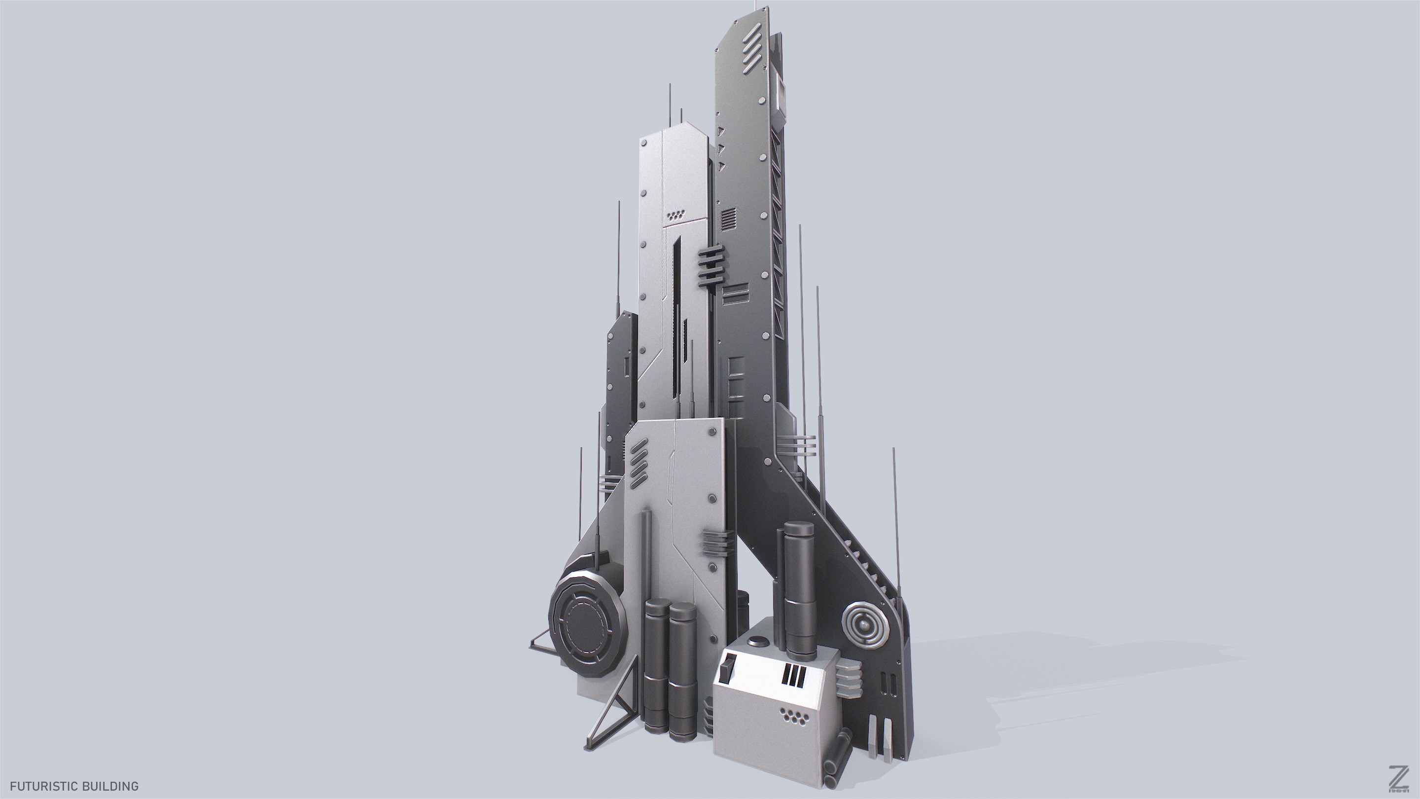 Futuristic building Low-poly 3D model_4