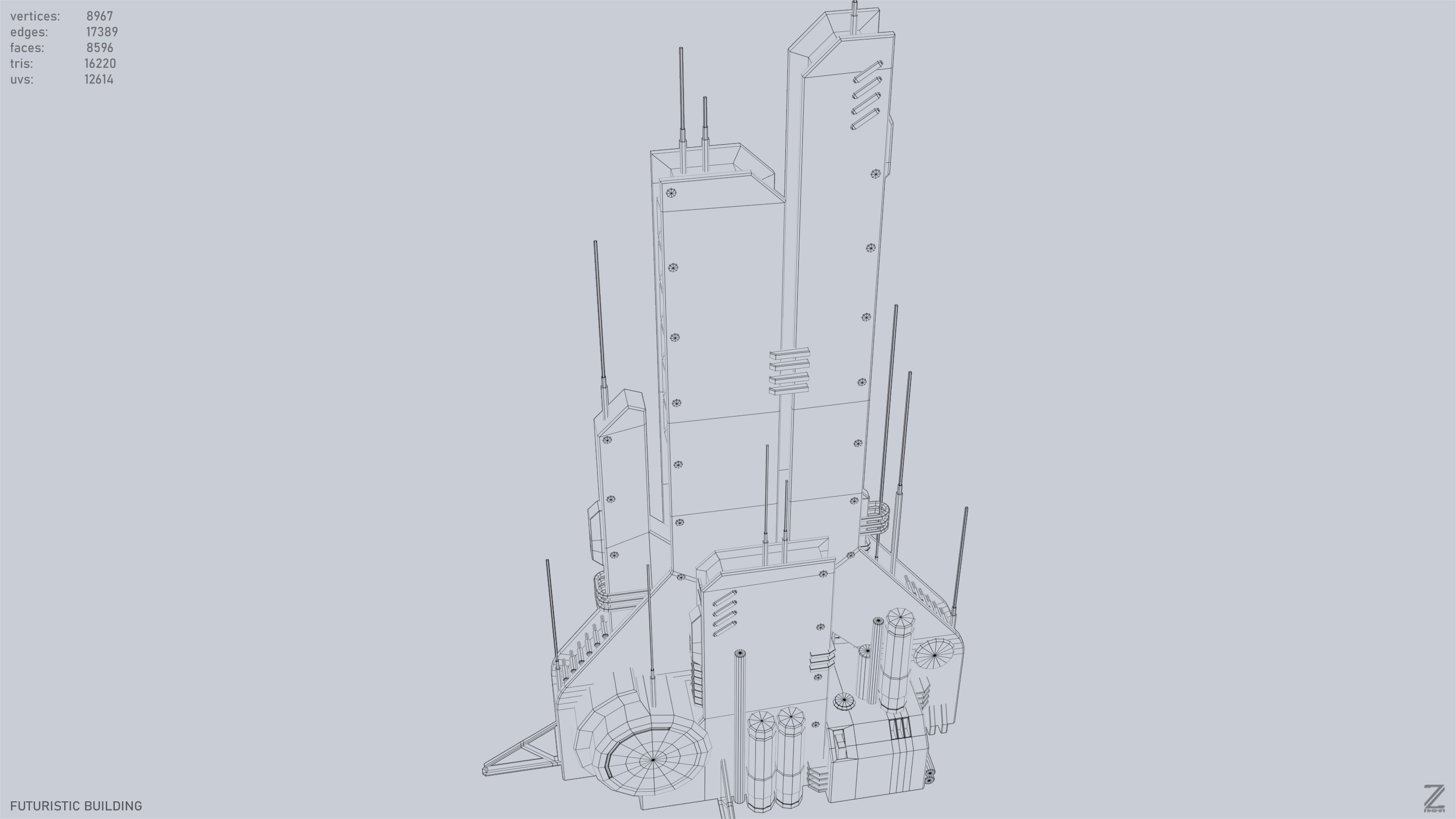 Futuristic building Low-poly 3D model_15