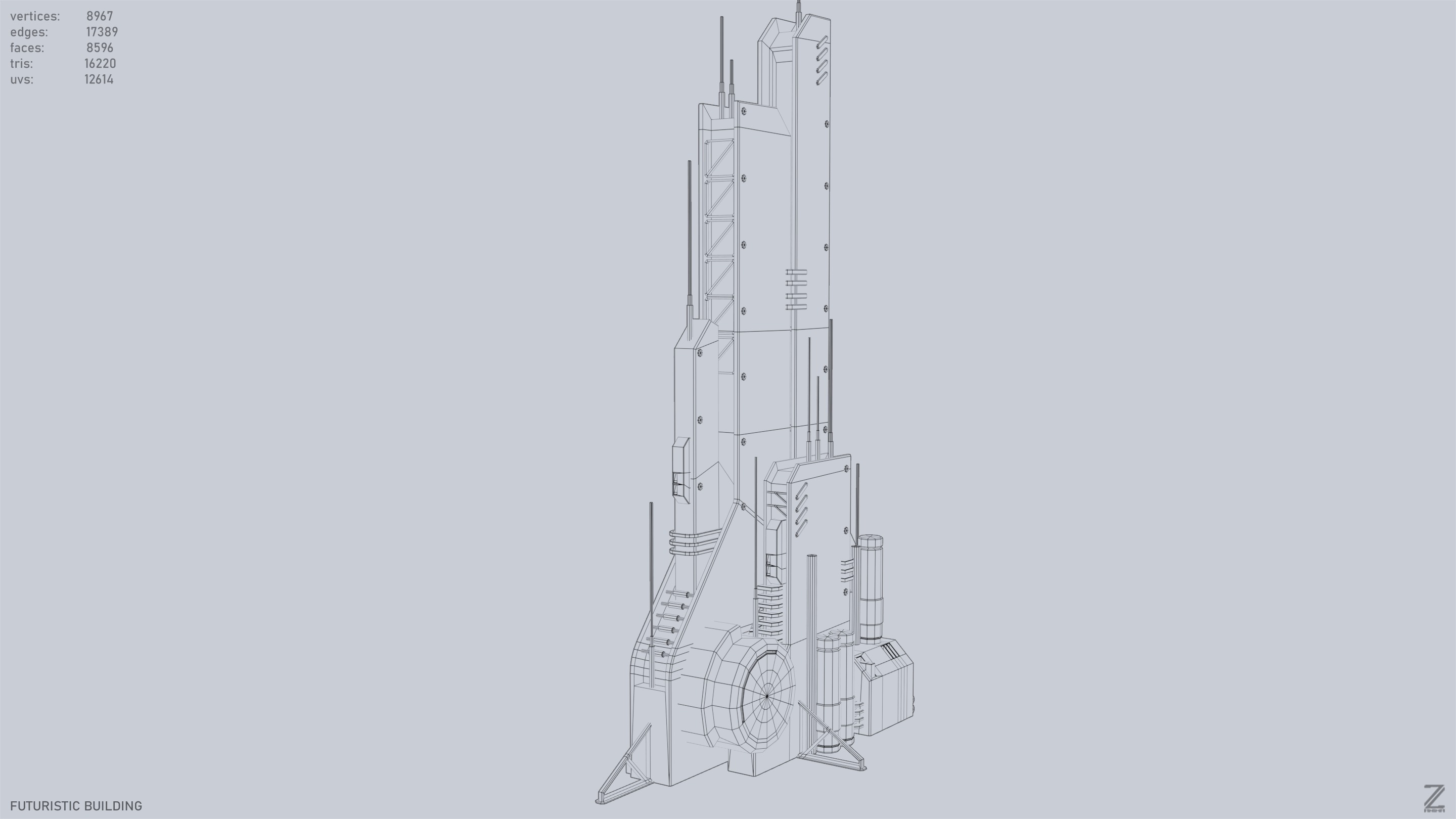 Futuristic building Low-poly 3D model_11