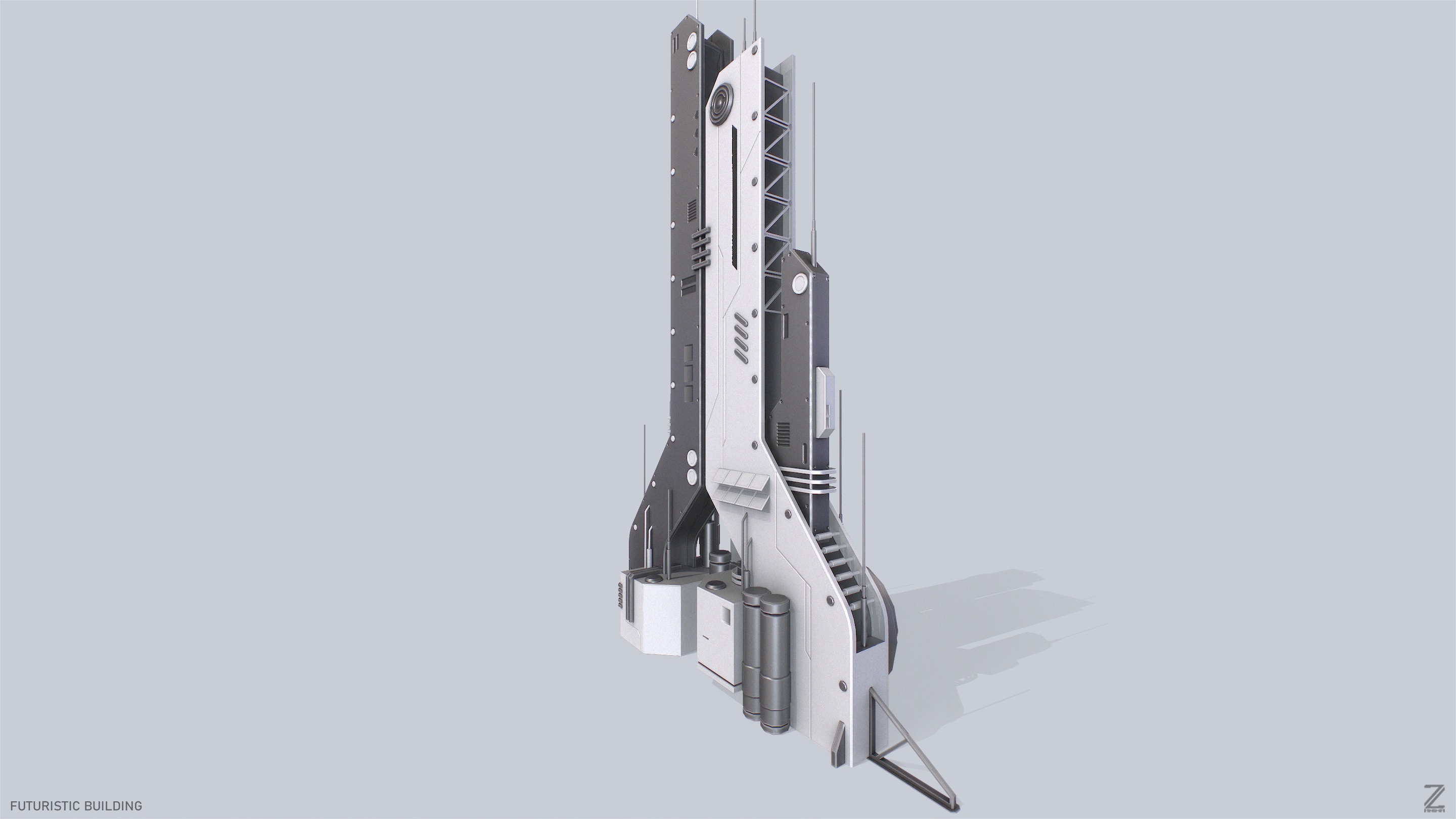 Futuristic building Low-poly 3D model_8