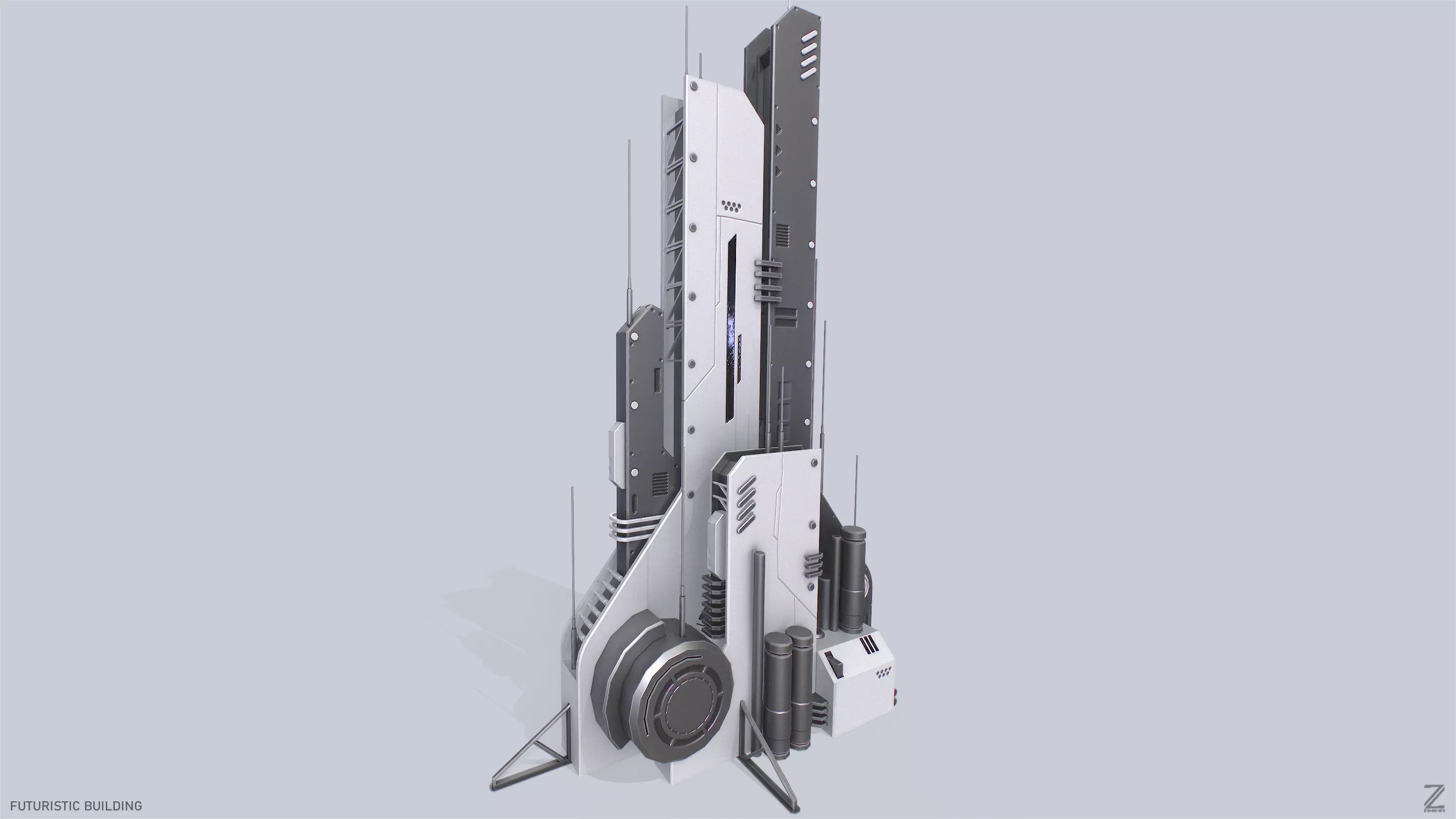 Futuristic building Low-poly 3D model_0