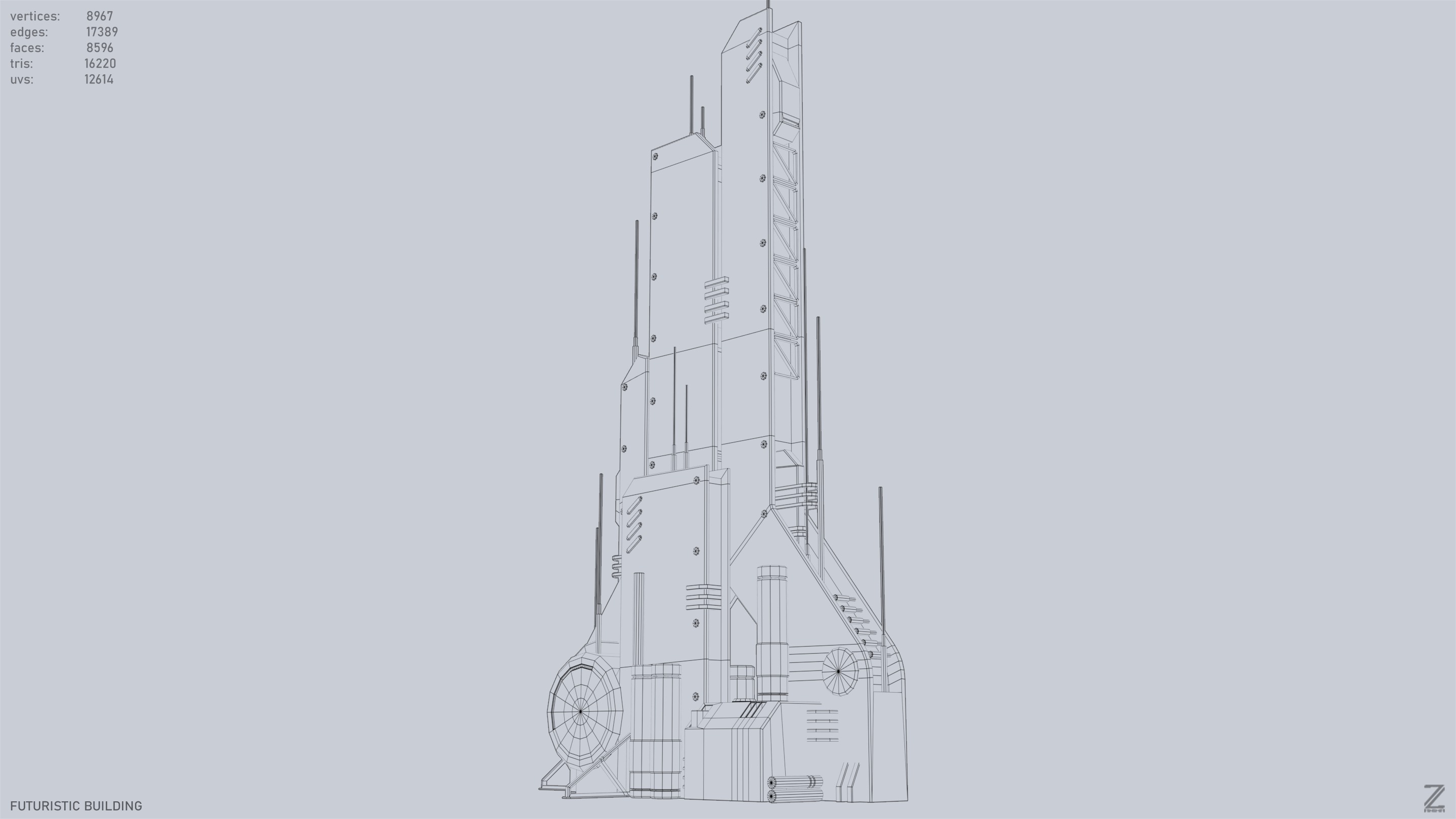 Futuristic building Low-poly 3D model_14