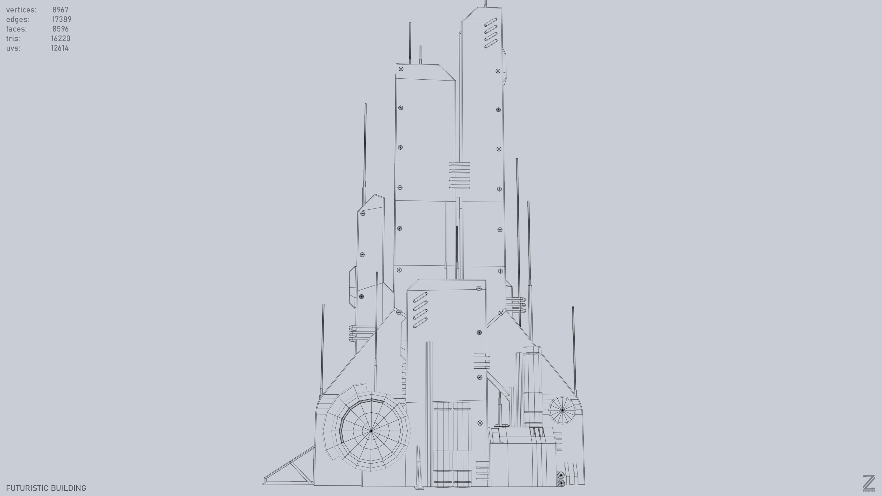 Futuristic building Low-poly 3D model_12