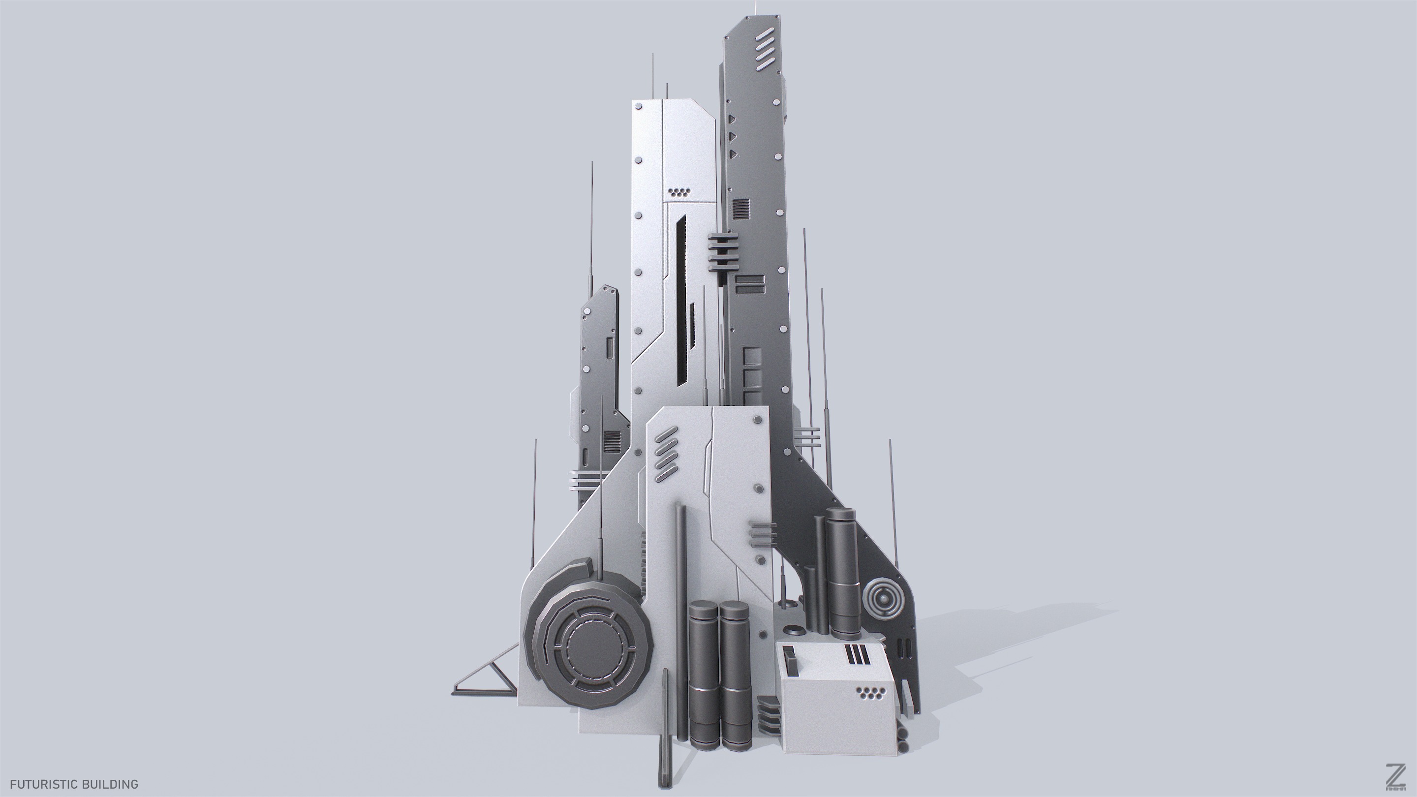 Futuristic building Low-poly 3D model_2
