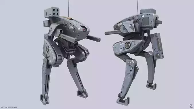 Mecha destroyer Low-poly 3D model