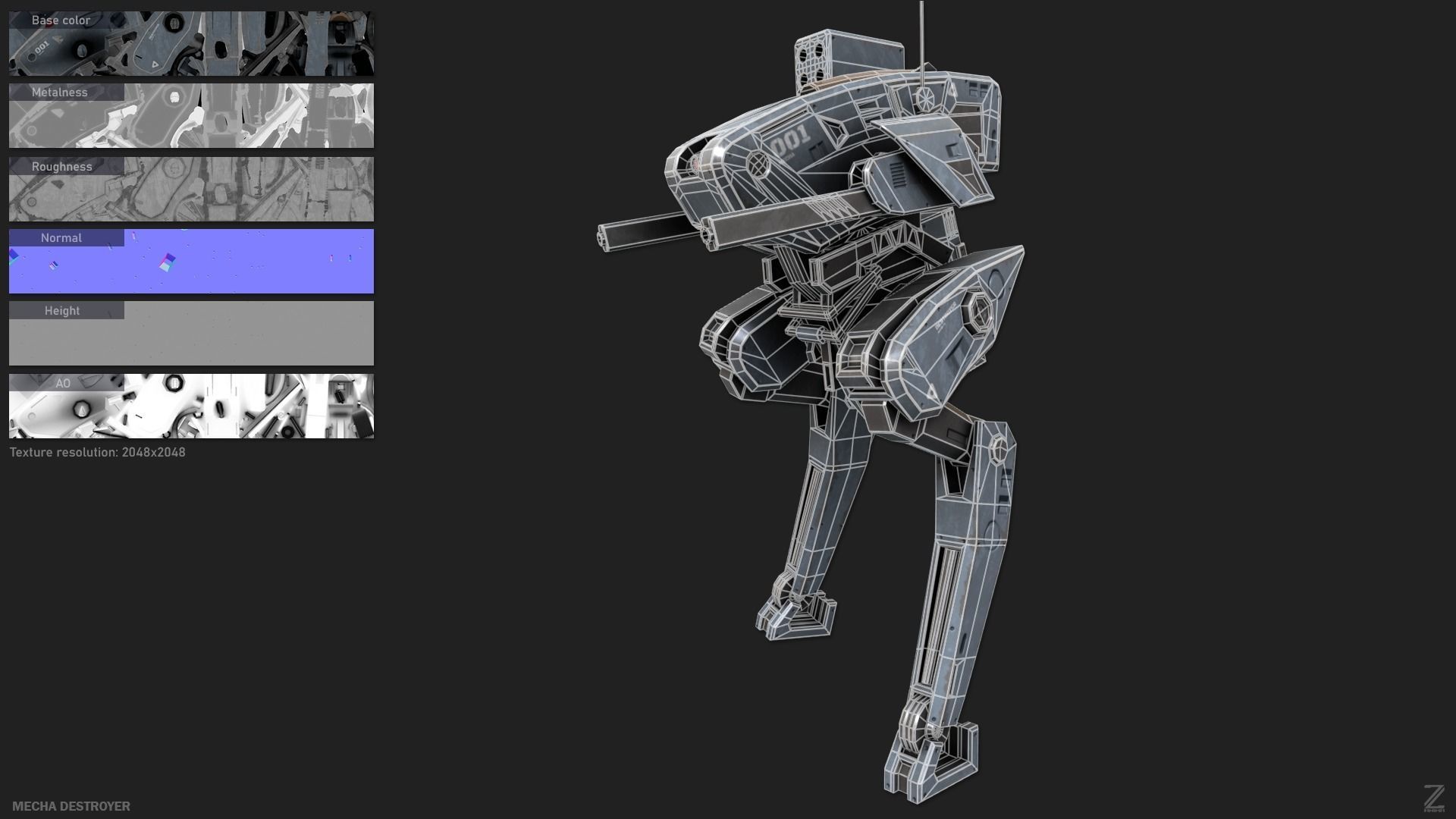 Mecha destroyer Low-poly 3D model_1