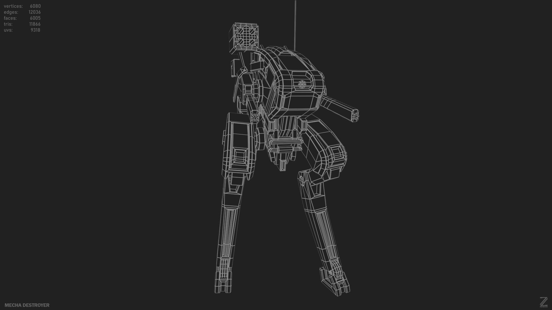 Mecha destroyer Low-poly 3D model_11