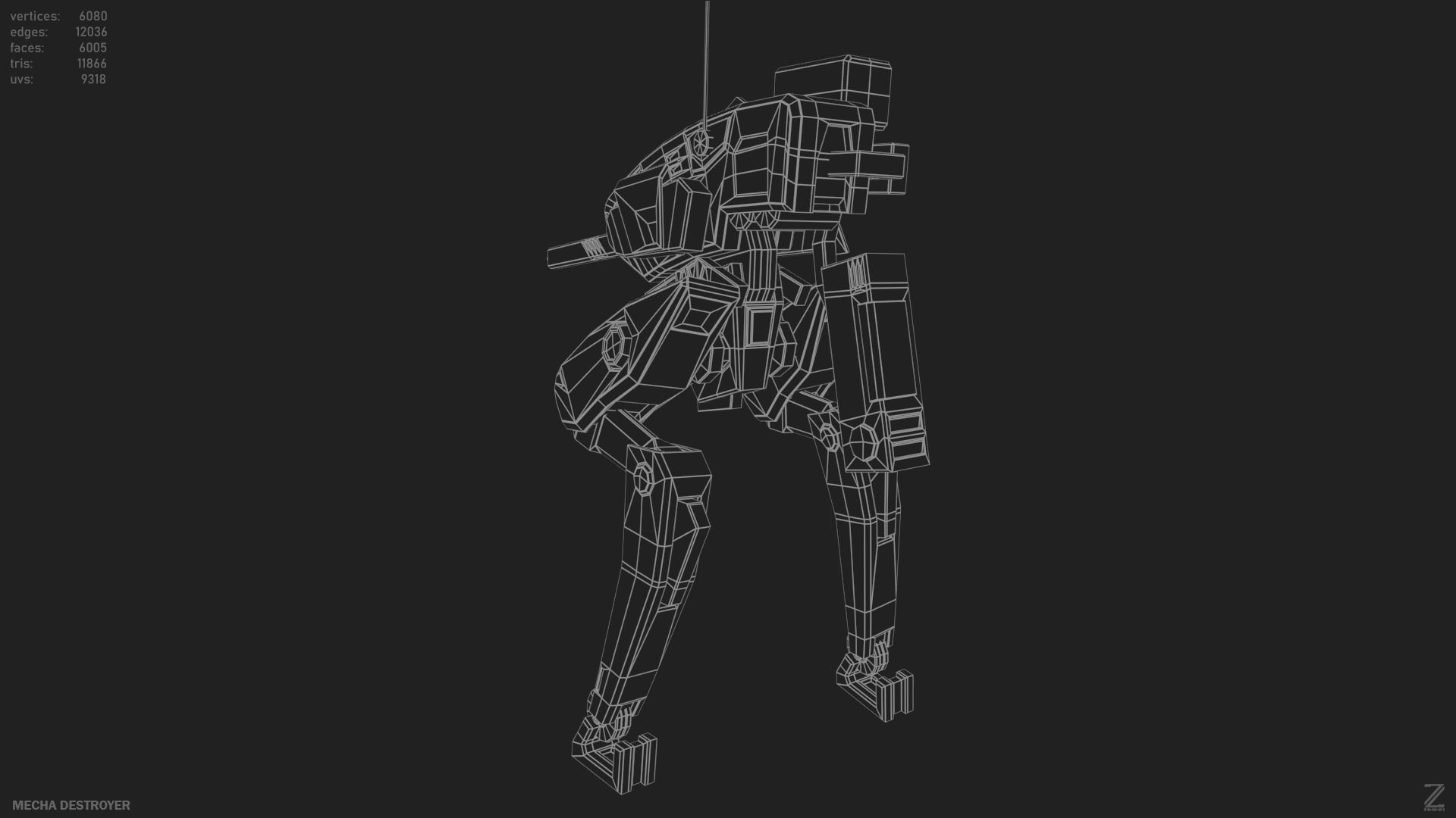 Mecha destroyer Low-poly 3D model_14