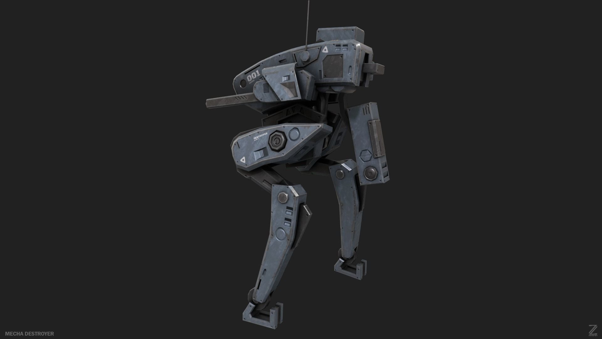 Mecha destroyer Low-poly 3D model_7