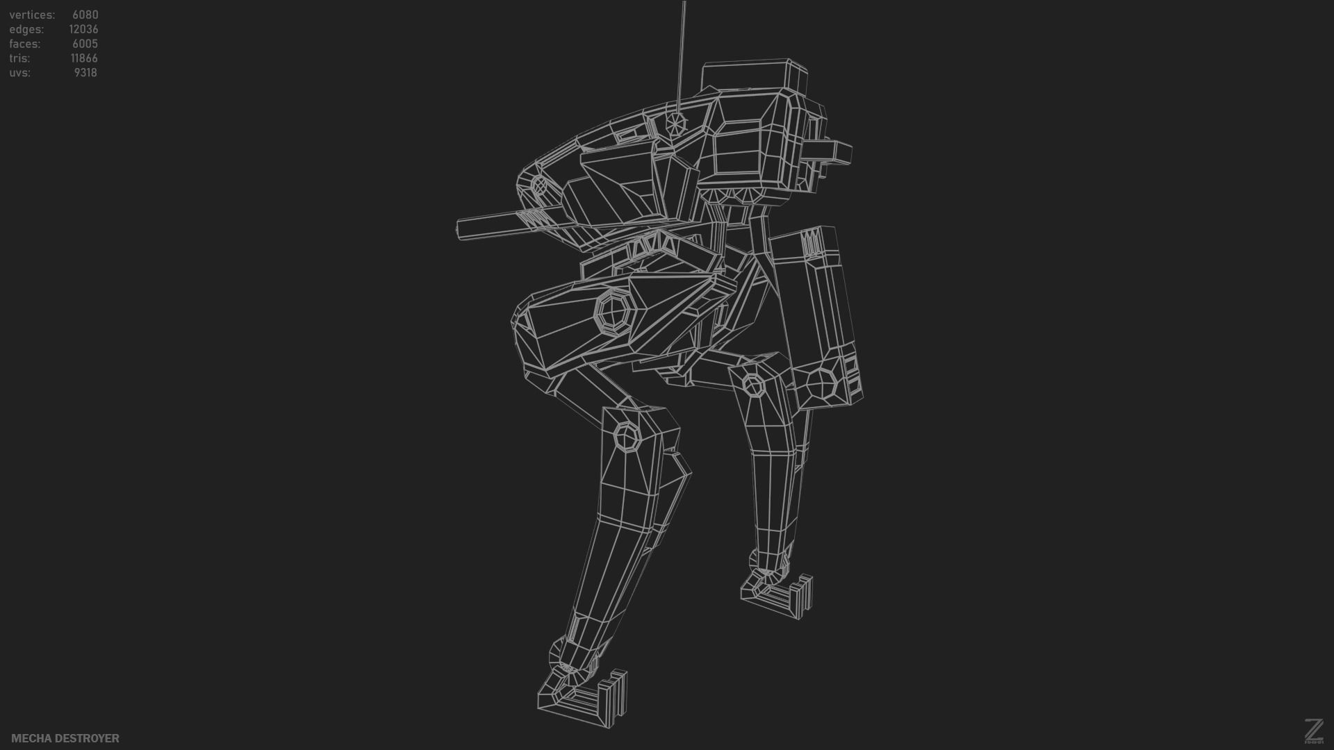 Mecha destroyer Low-poly 3D model_13