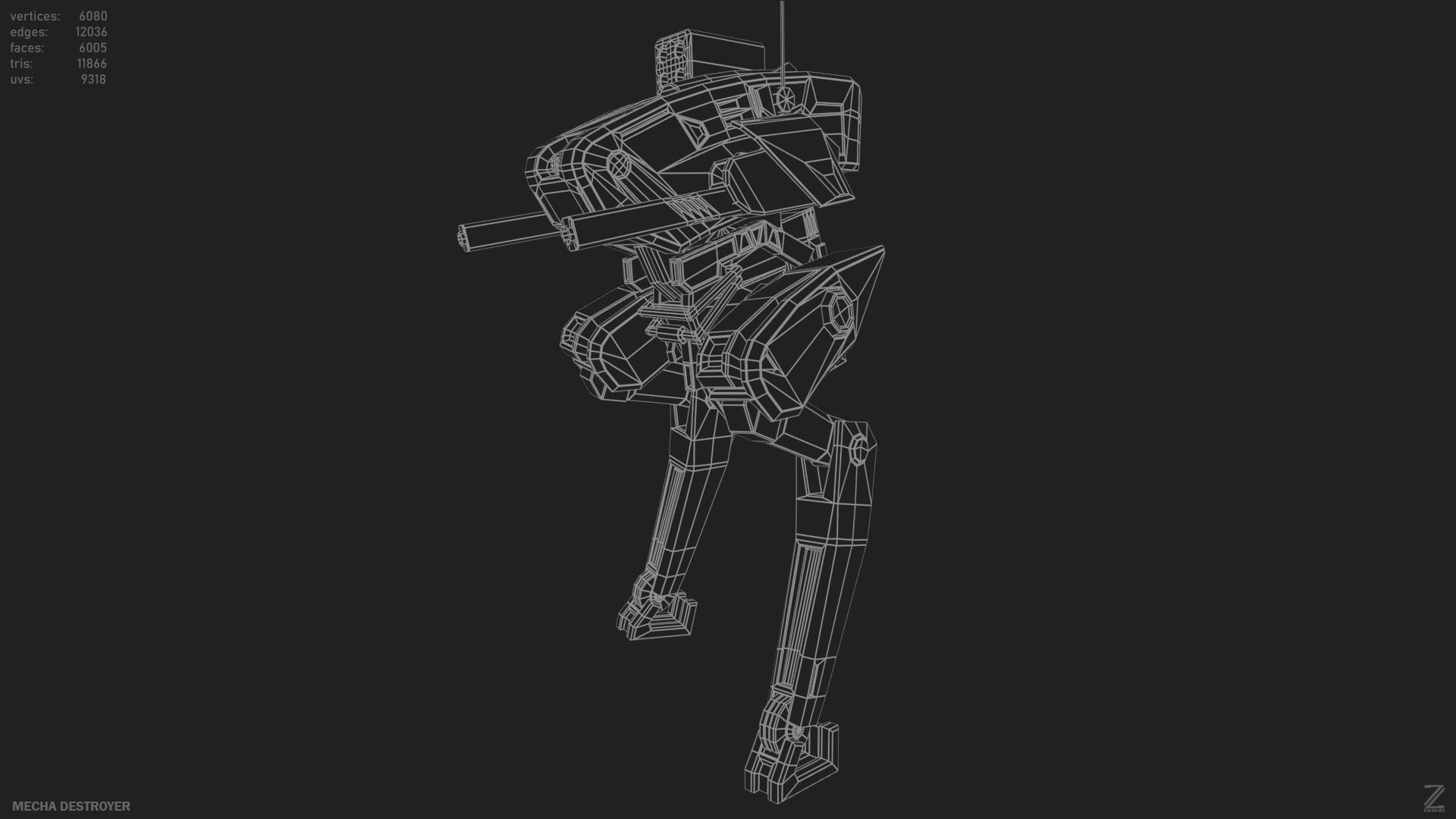 Mecha destroyer Low-poly 3D model_2