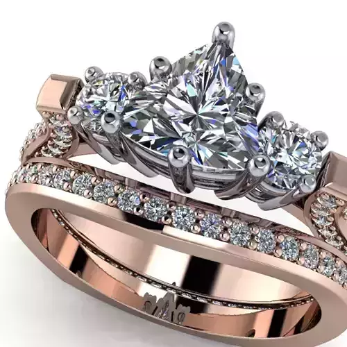 Trillion cut solitaire 3 stone anniversary Ring 3D model 3D print model