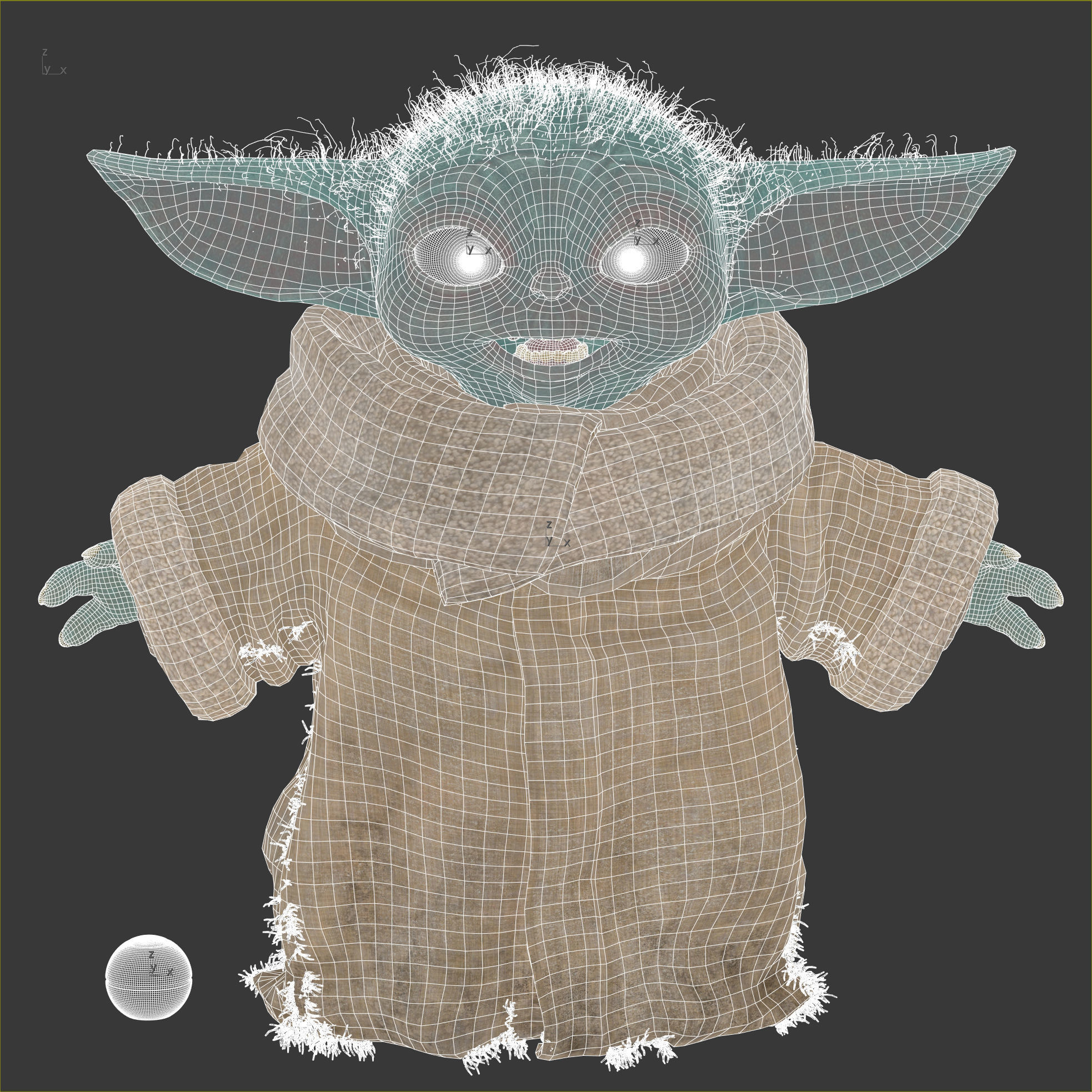 Grogu Baby Yoda Film Quality T-Pose 3d Model 3D model_14