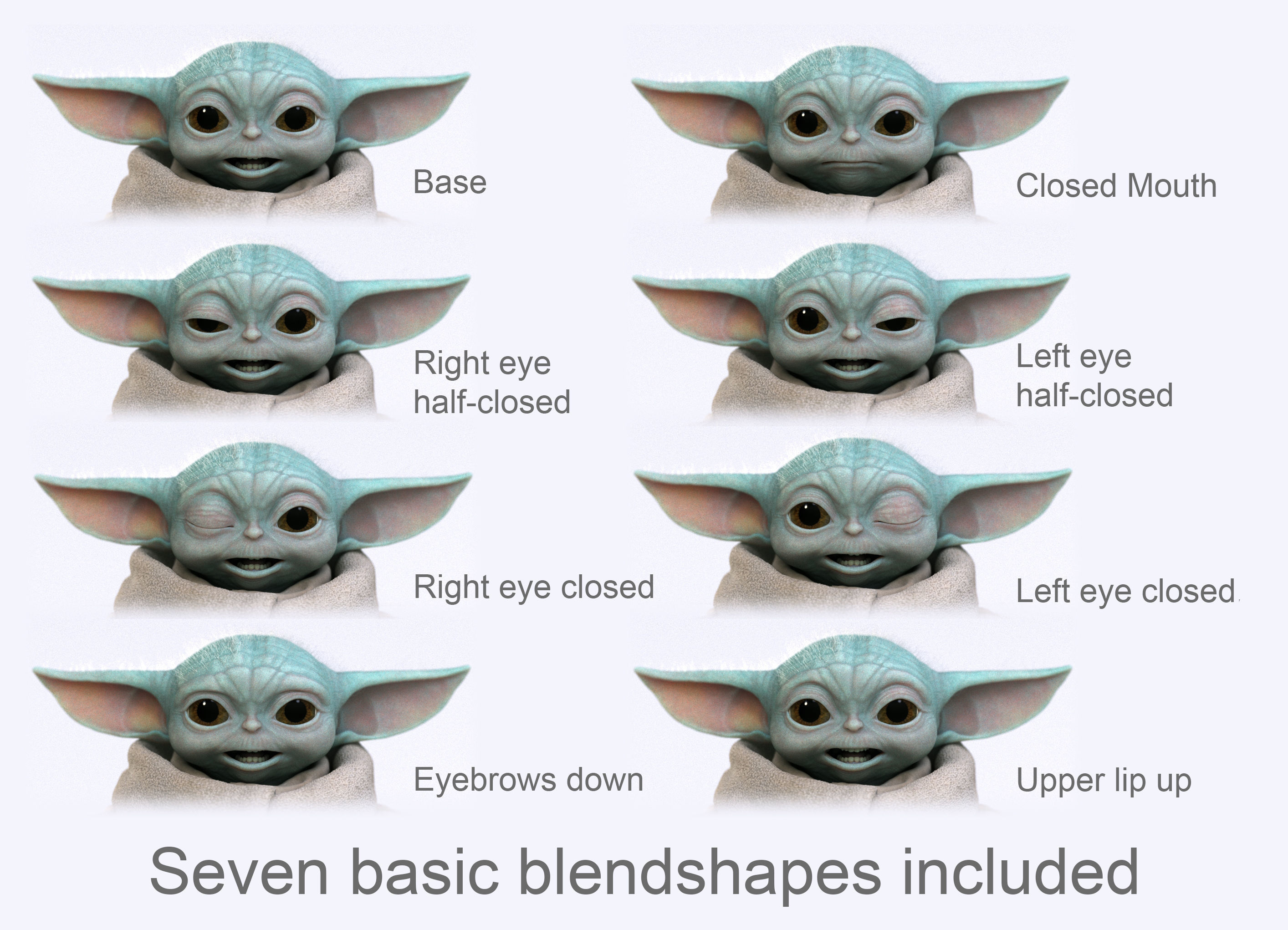 Grogu Baby Yoda Film Quality T-Pose 3d Model 3D model_13