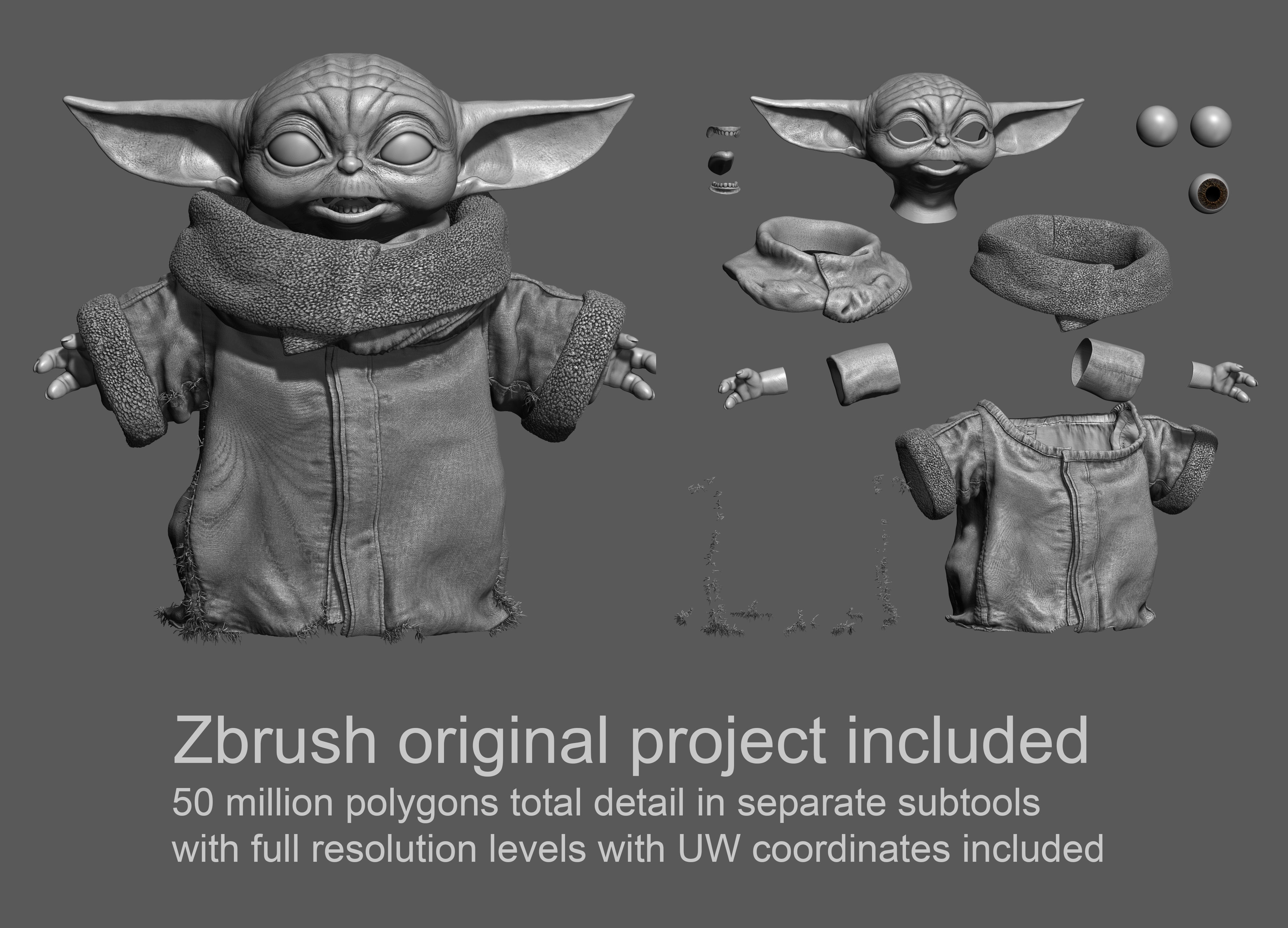 Grogu Baby Yoda Film Quality T-Pose 3d Model 3D model_12
