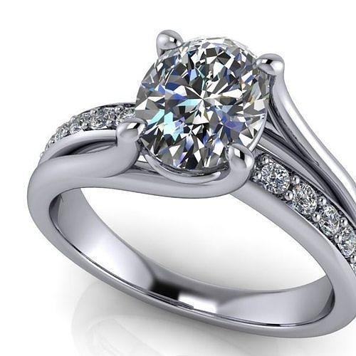 Modern Oval Solitaire Split Ring with accent side stones 3D print model