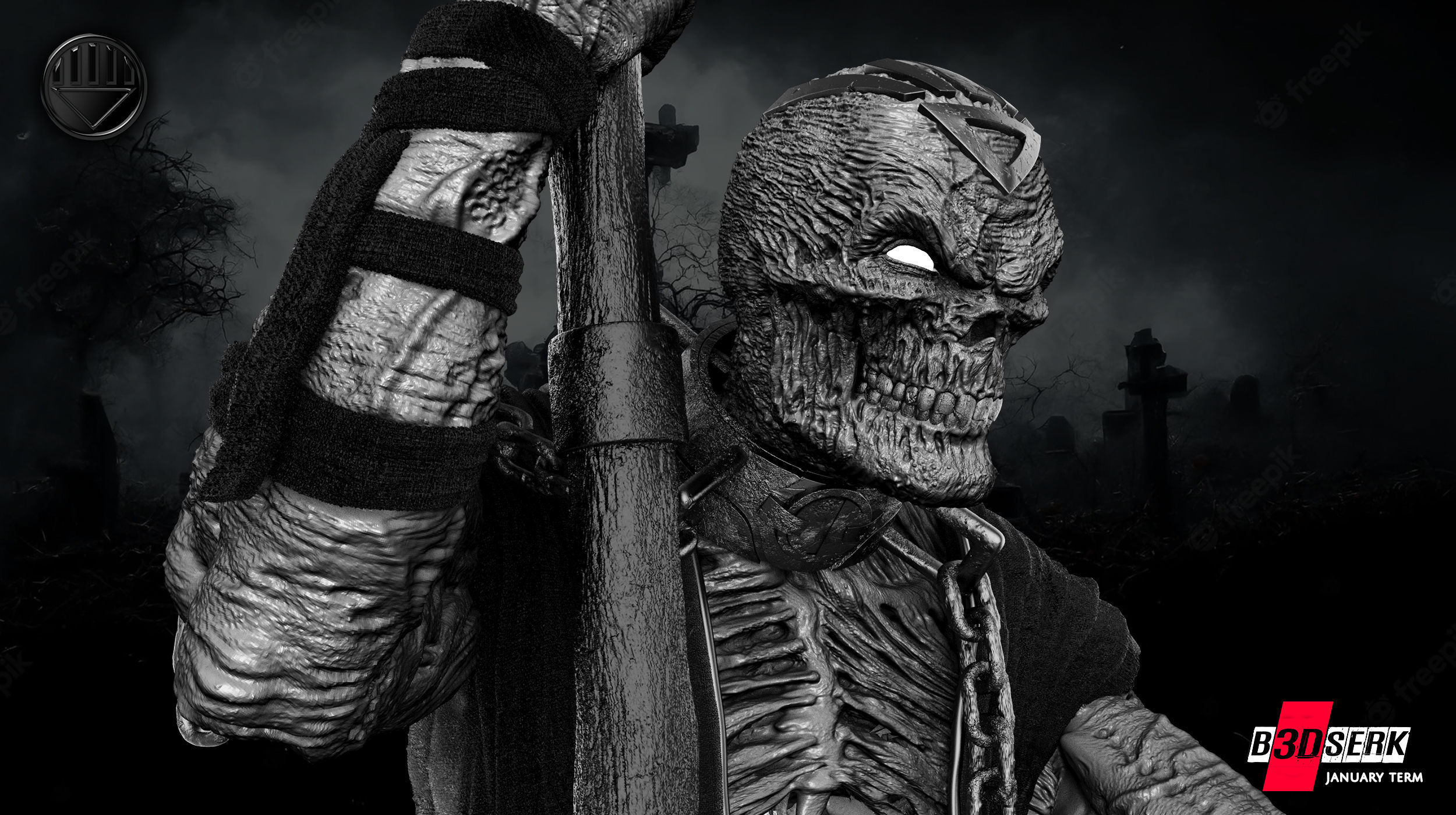 B3DSERK January term 2023 The Nekron Bust 3D print model_3