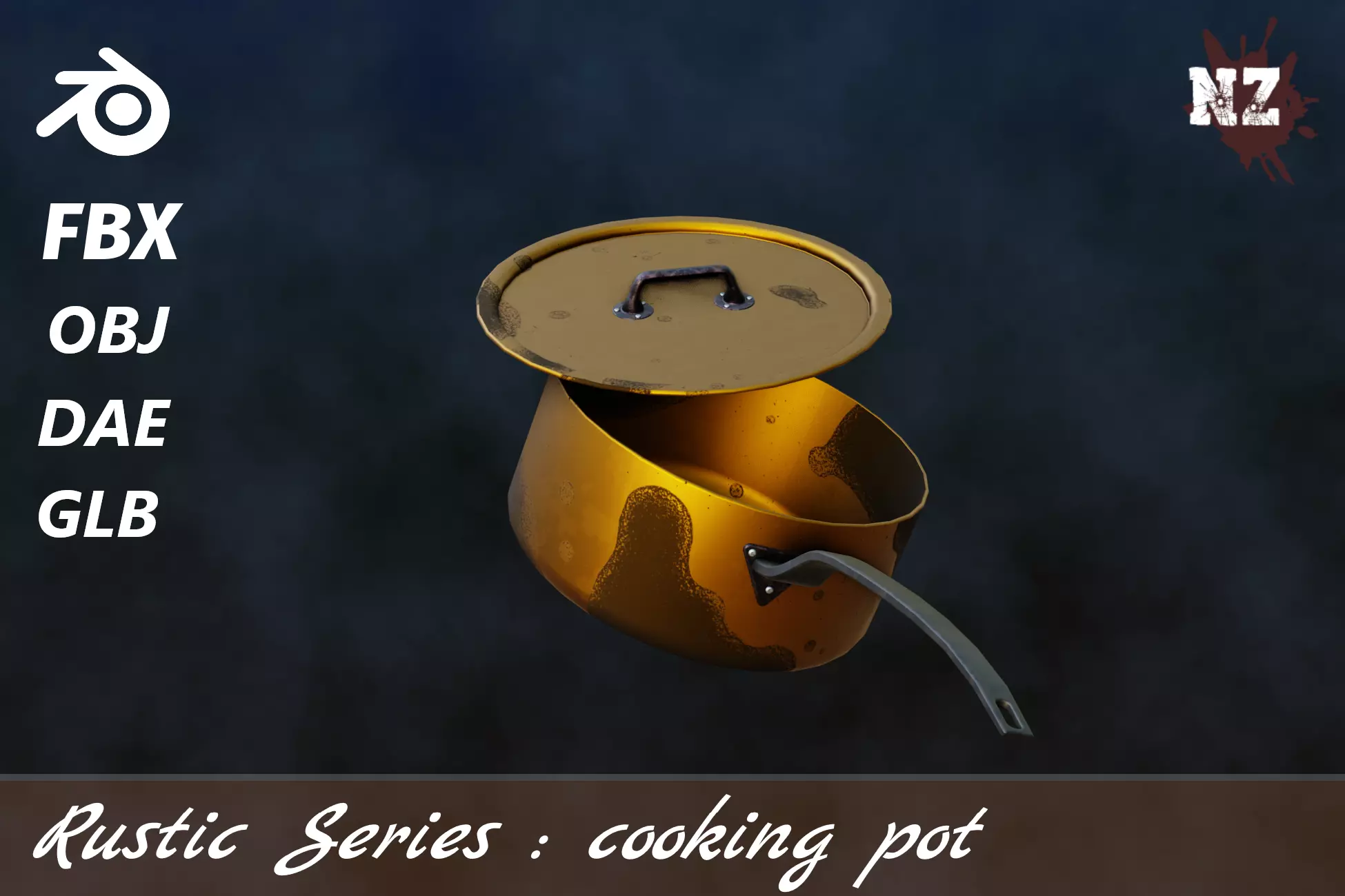 Rustic Series  Old Cooking Pot  Low-poly 3D model_0
