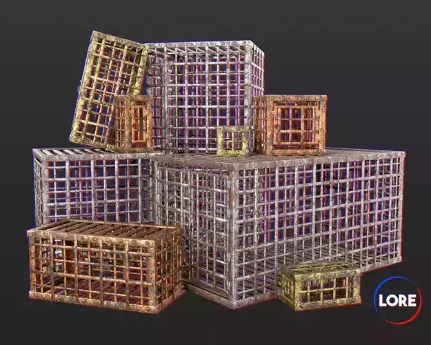 Medieval Containers Metal Cages  Low-poly 3D model