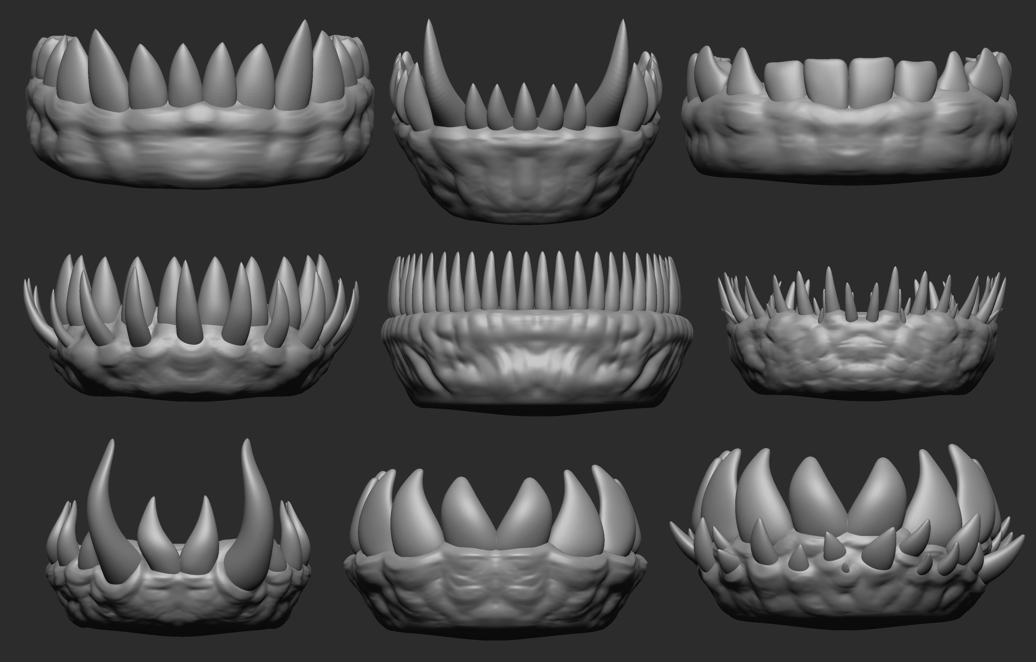 30 Low poly and mid poly monster creature teeth jaws IMM brush 3D model_3