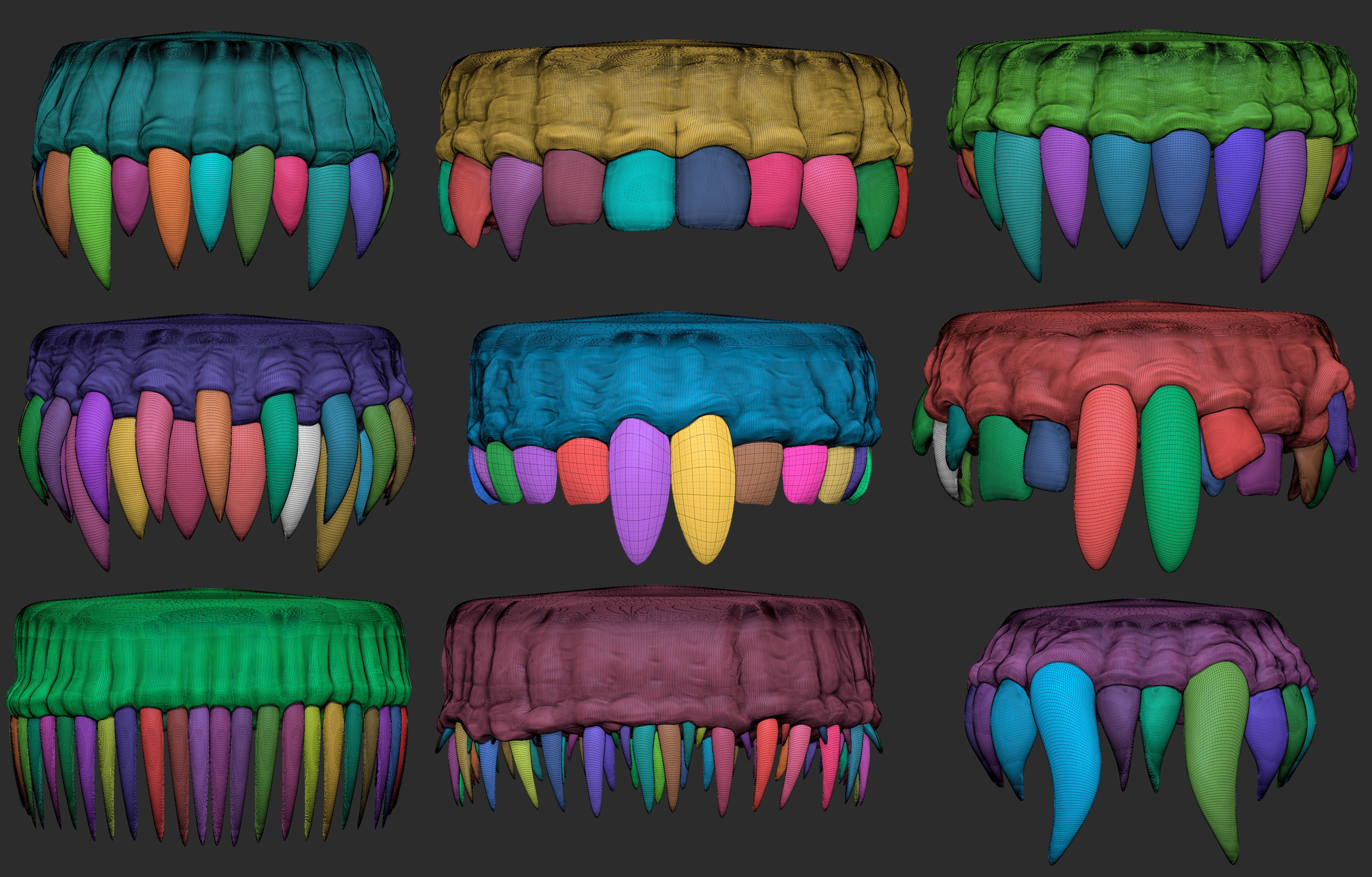 30 Low poly and mid poly monster creature teeth jaws IMM brush 3D model_5