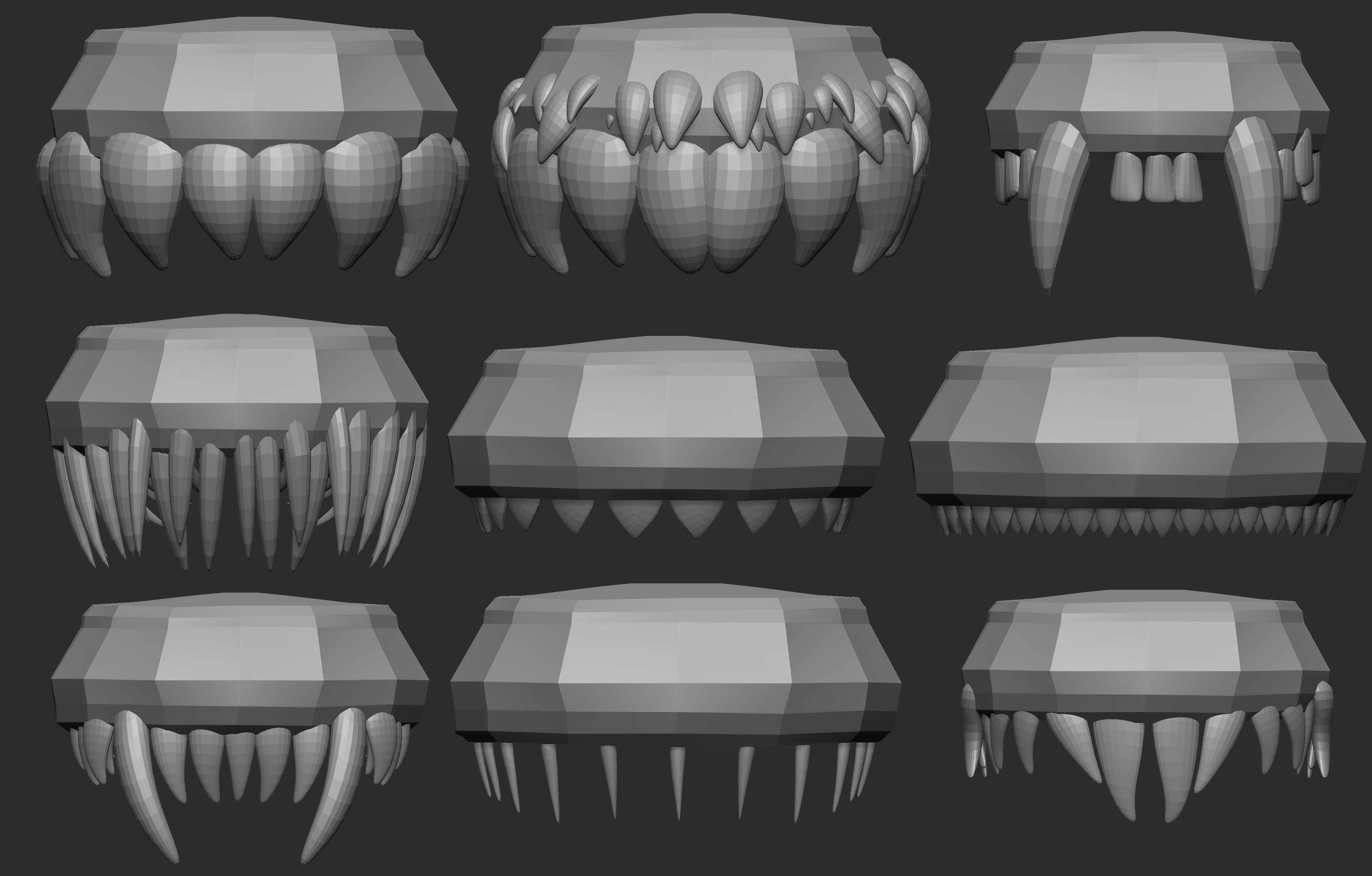 30 Low poly and mid poly monster creature teeth jaws IMM brush 3D model_10