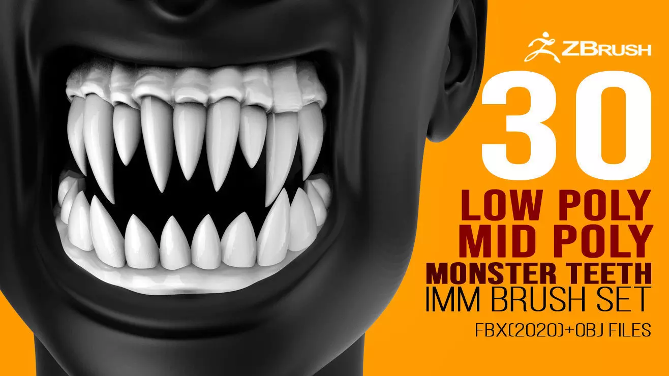 30 Low poly and mid poly monster creature teeth jaws IMM brush 3D model_0