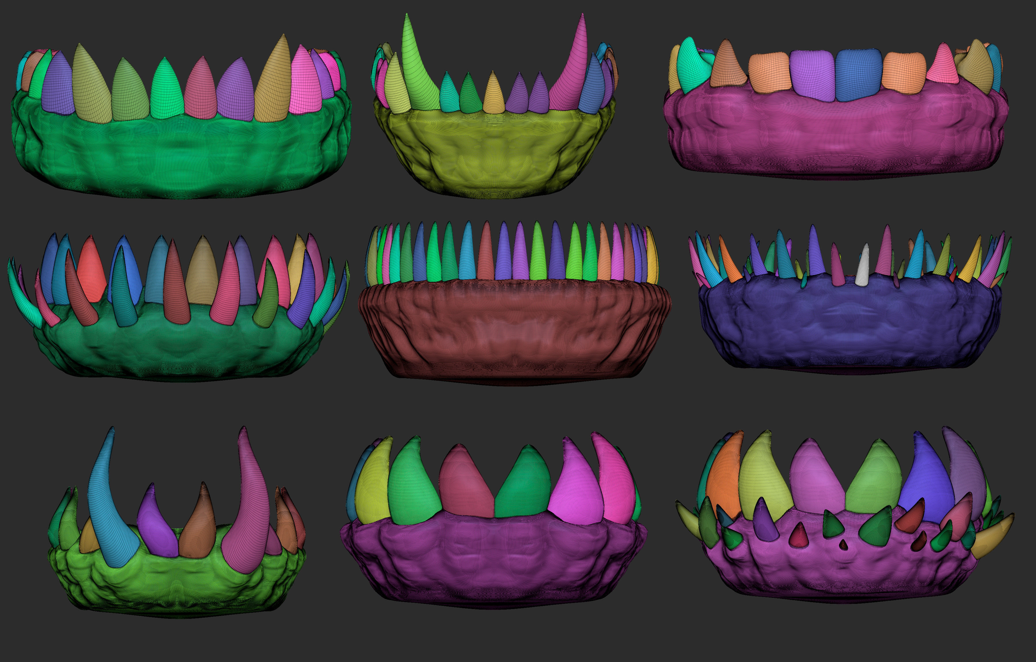 30 Low poly and mid poly monster creature teeth jaws IMM brush 3D model_7