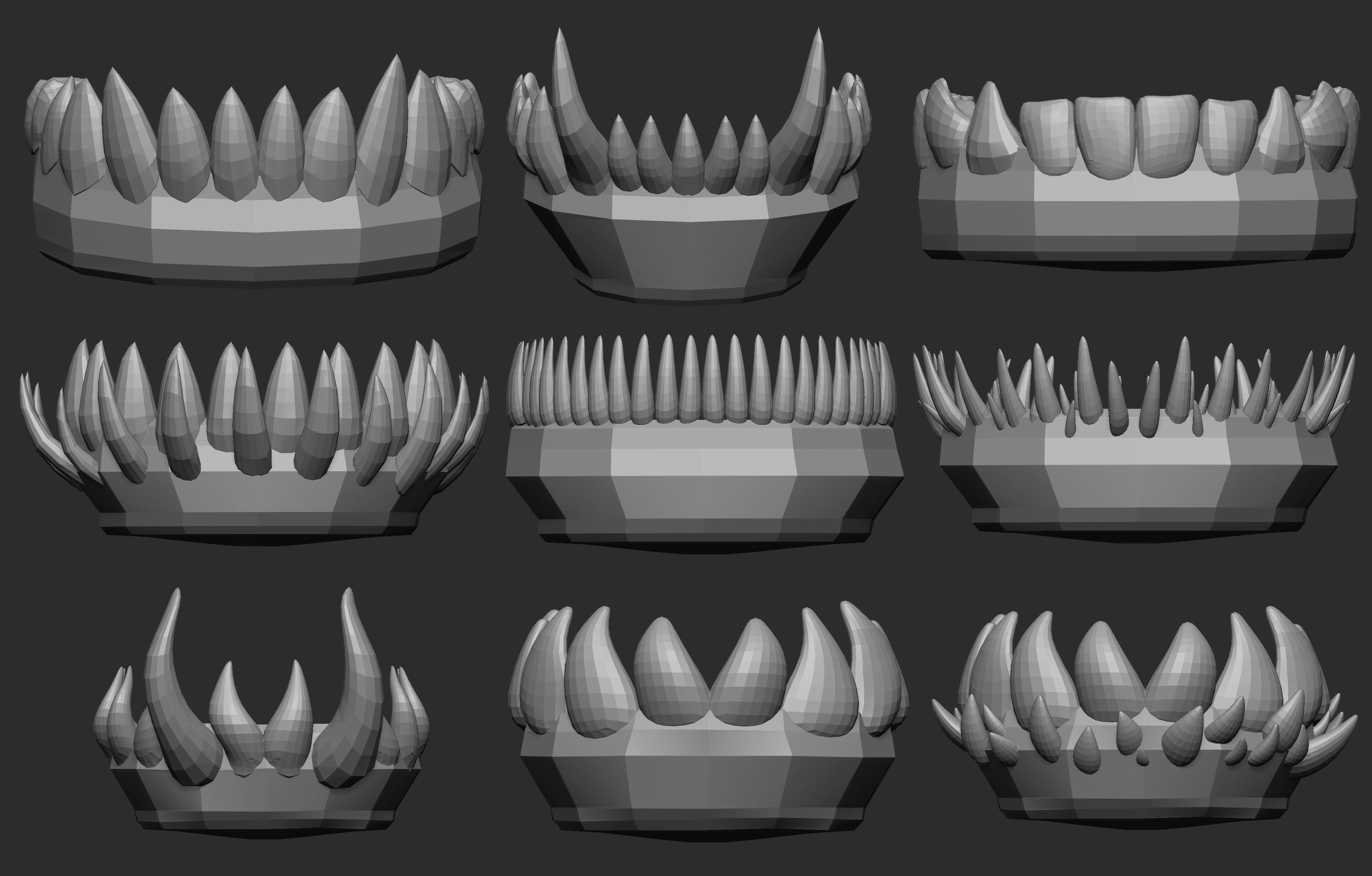 30 Low poly and mid poly monster creature teeth jaws IMM brush 3D model_11