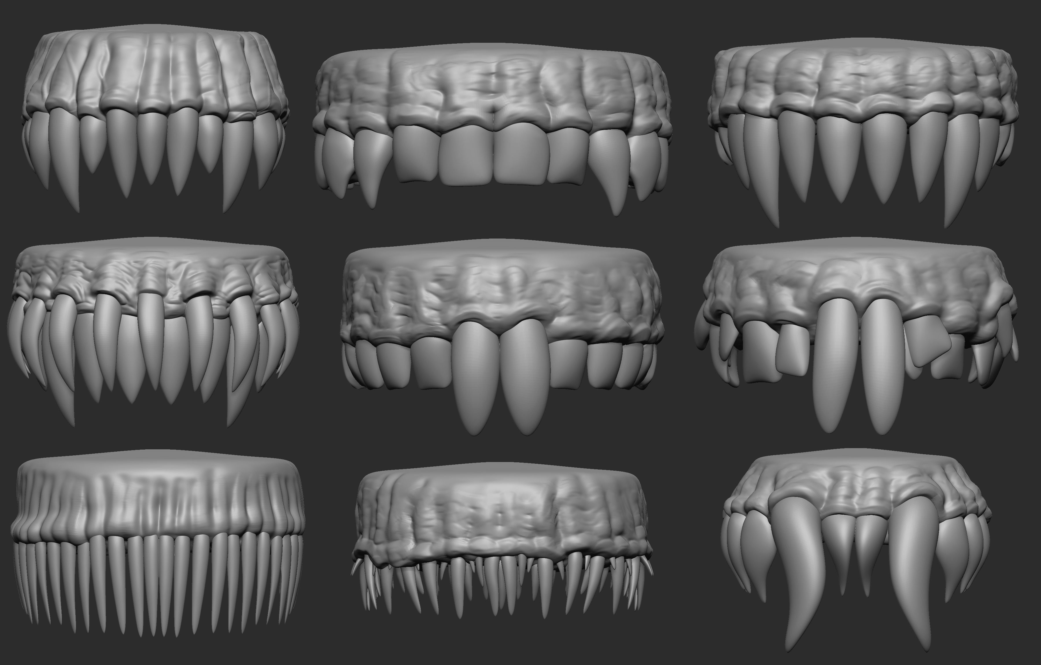 30 Low poly and mid poly monster creature teeth jaws IMM brush 3D model_1