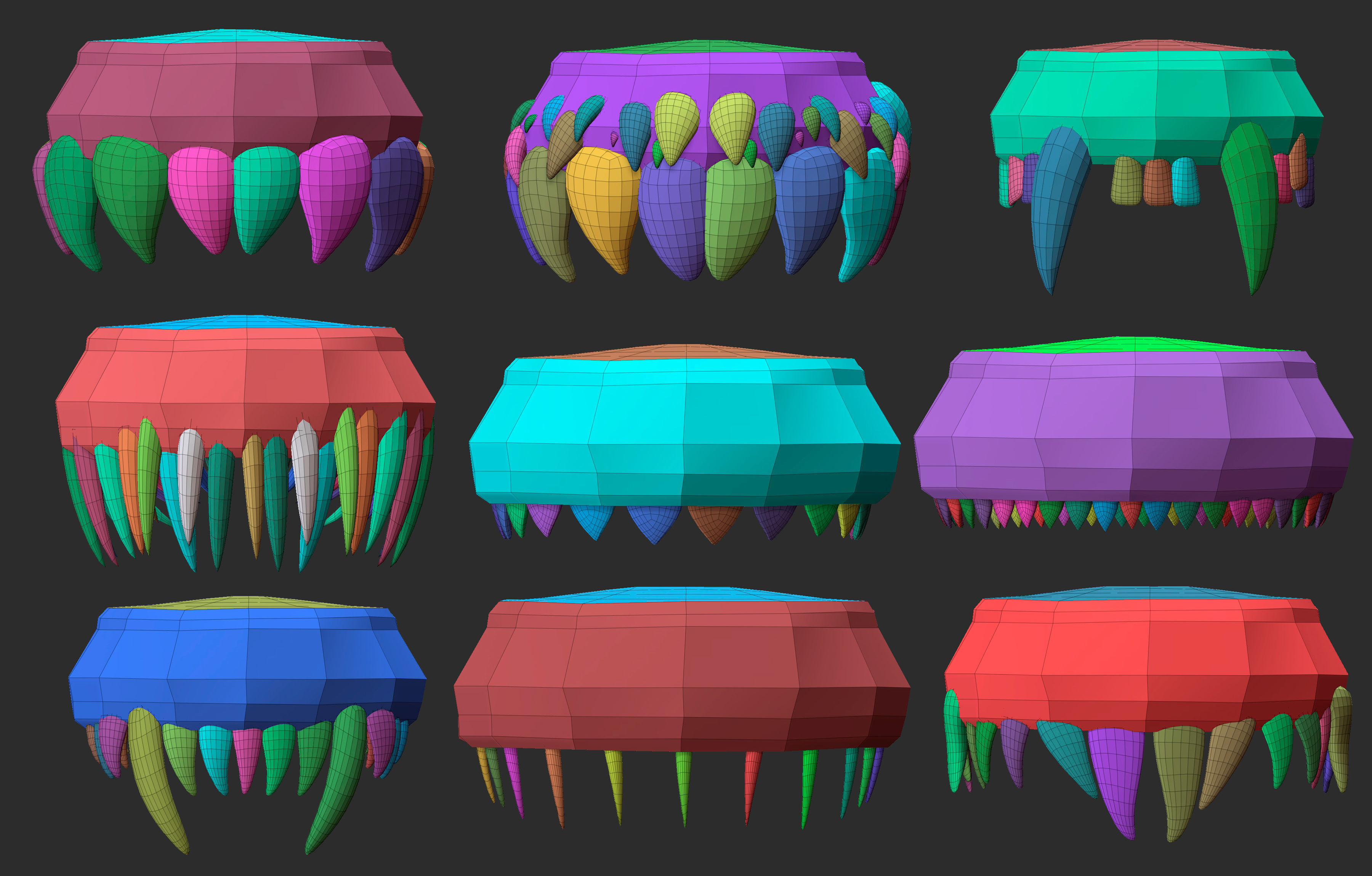 30 Low poly and mid poly monster creature teeth jaws IMM brush 3D model_14