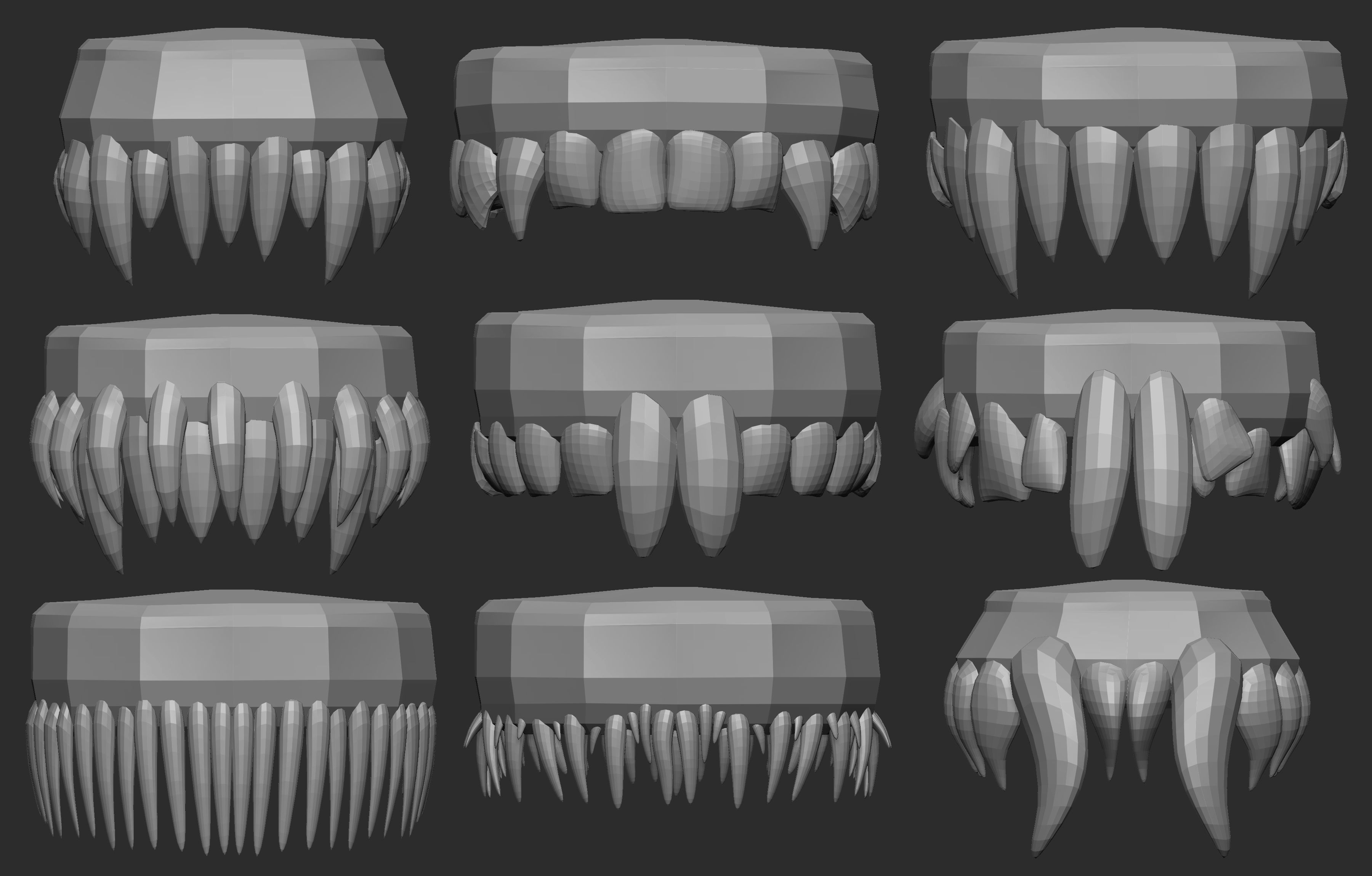 30 Low poly and mid poly monster creature teeth jaws IMM brush 3D model_9