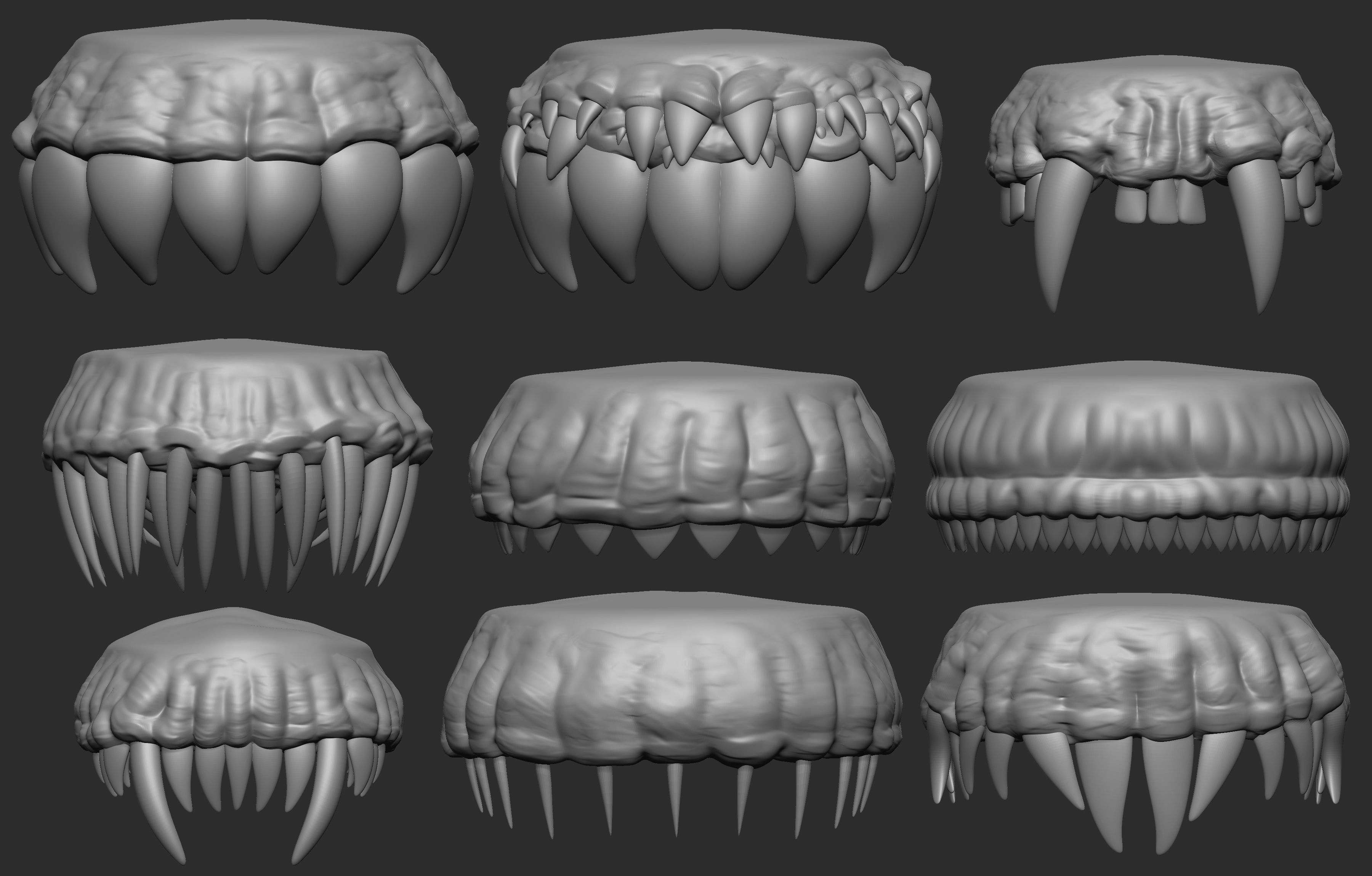 30 Low poly and mid poly monster creature teeth jaws IMM brush 3D model_2
