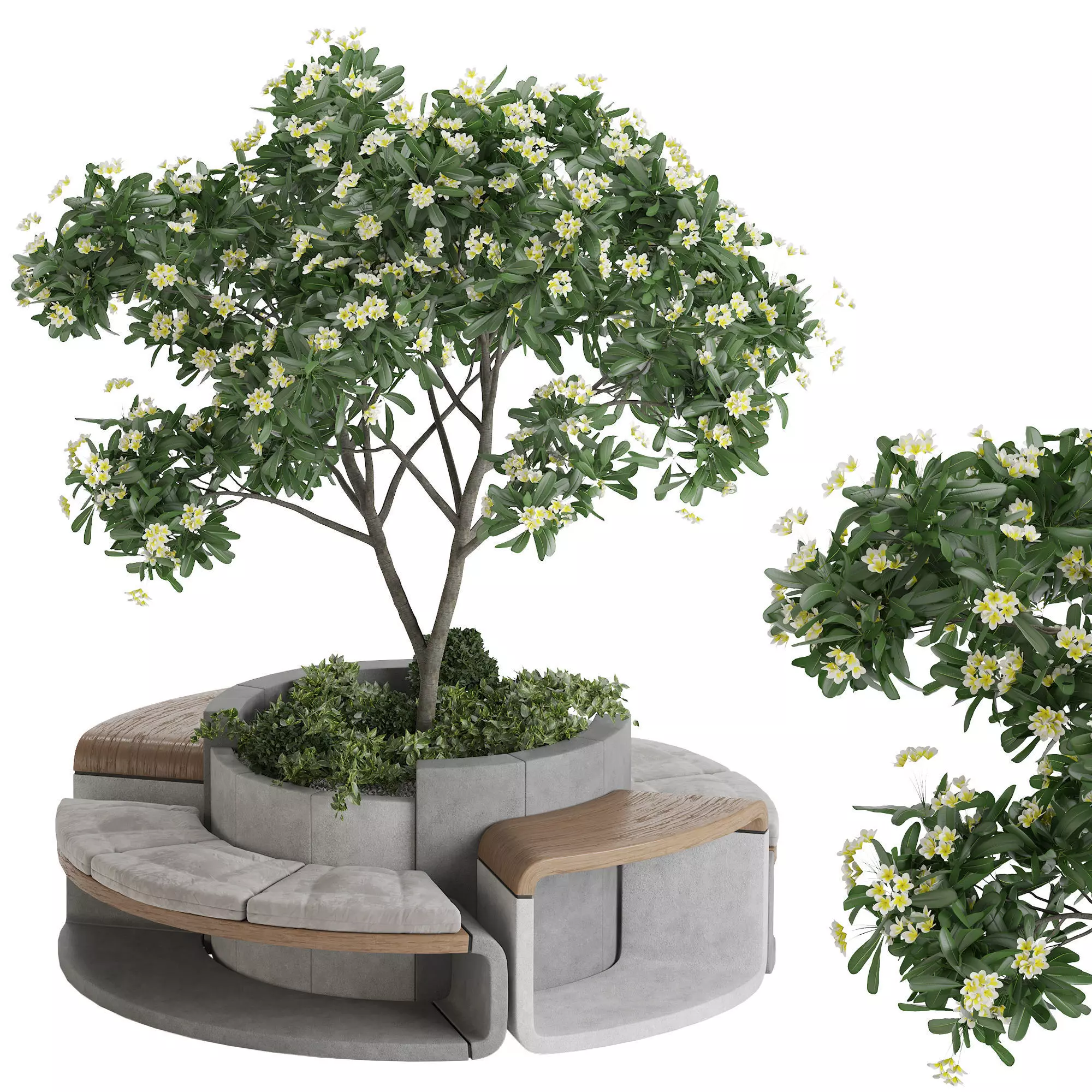 Concrete Flowerpot with Bench 02 3D model