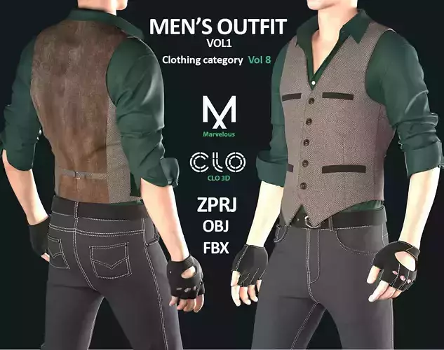 MENS OUTFIT1 Marvelous  CLO Project file   ZPRJ   OBJ FBX Format