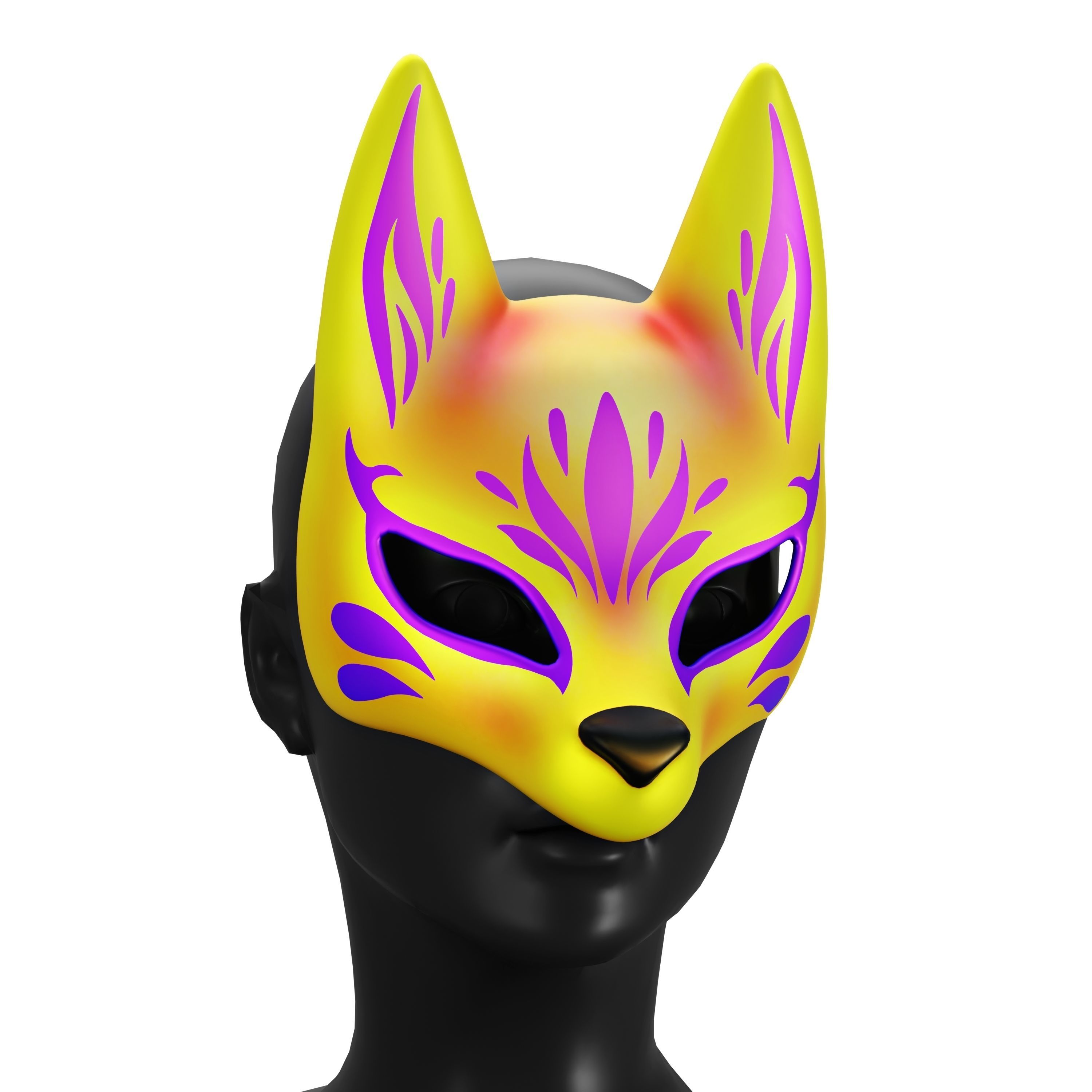 Kitsune Mask Bundle 10 In 1 - Japanese Anime Low-poly 3D model_10