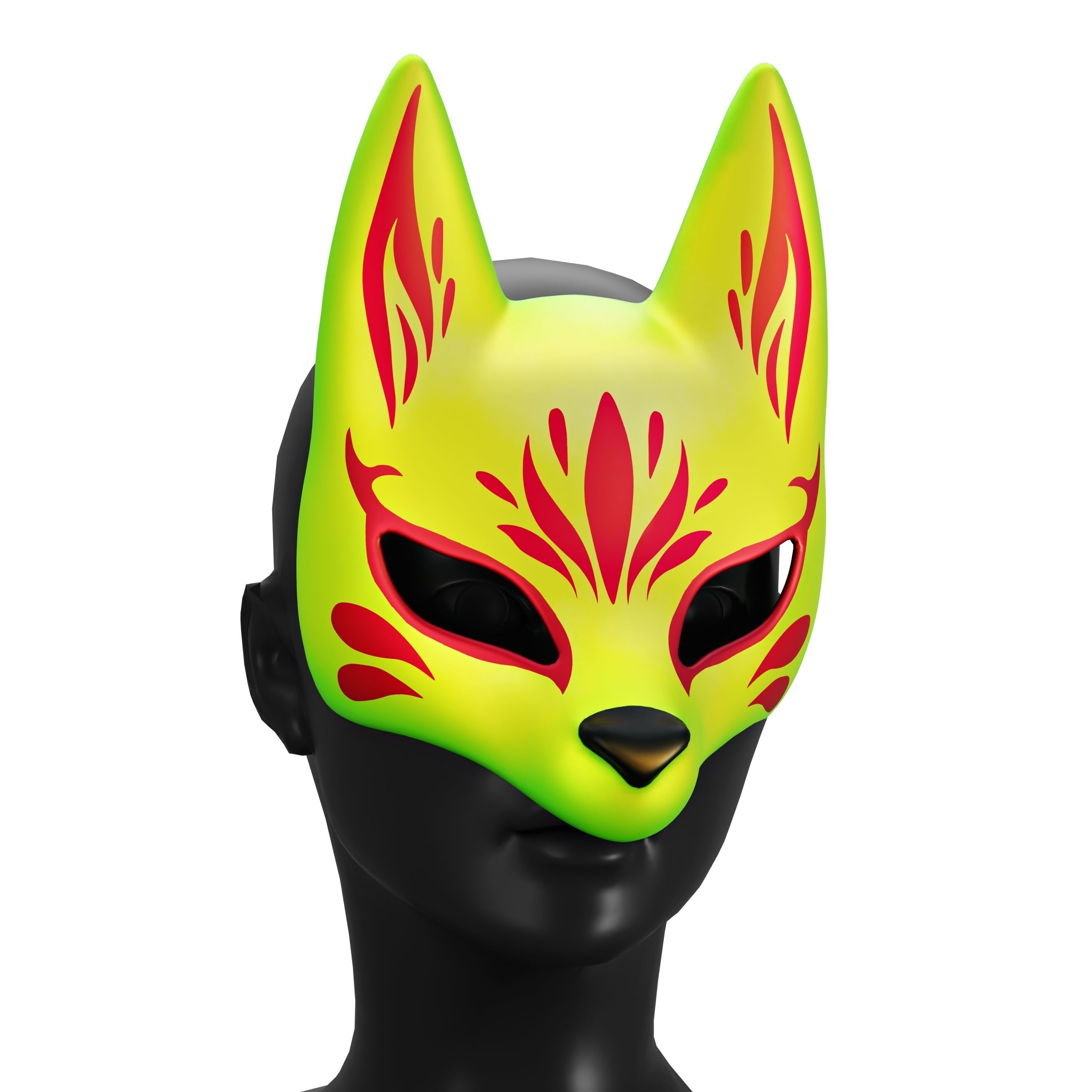 Kitsune Mask Bundle 10 In 1 - Japanese Anime Low-poly 3D model_6
