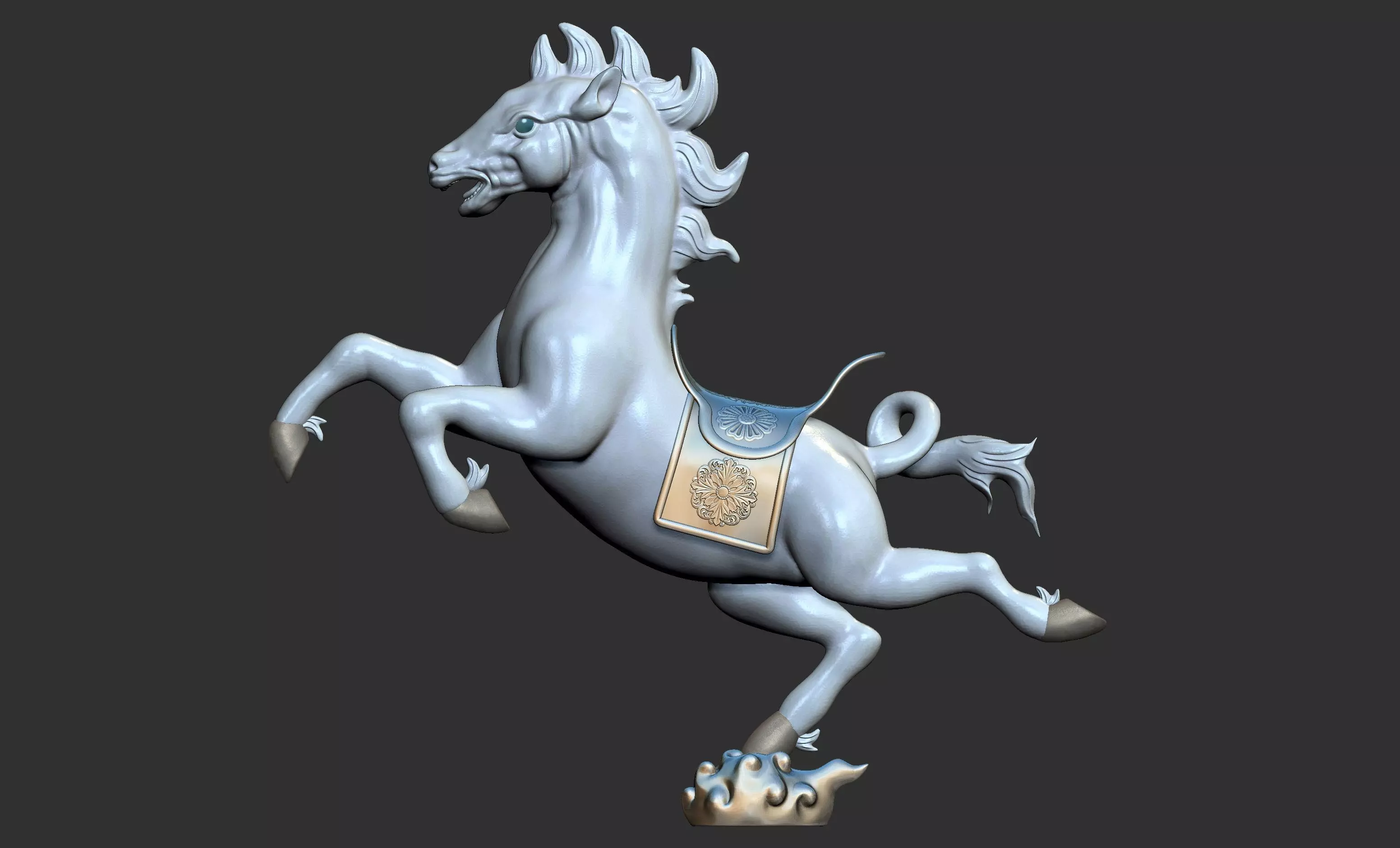 Auspicious clouds flying horses 3D model_0